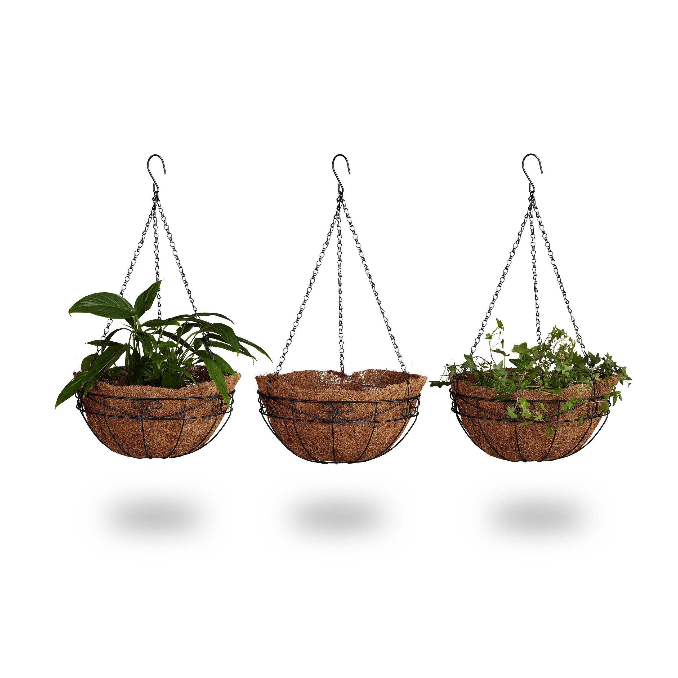relaxdays Blumenampel 3 Körbe Kokos günstig online kaufen