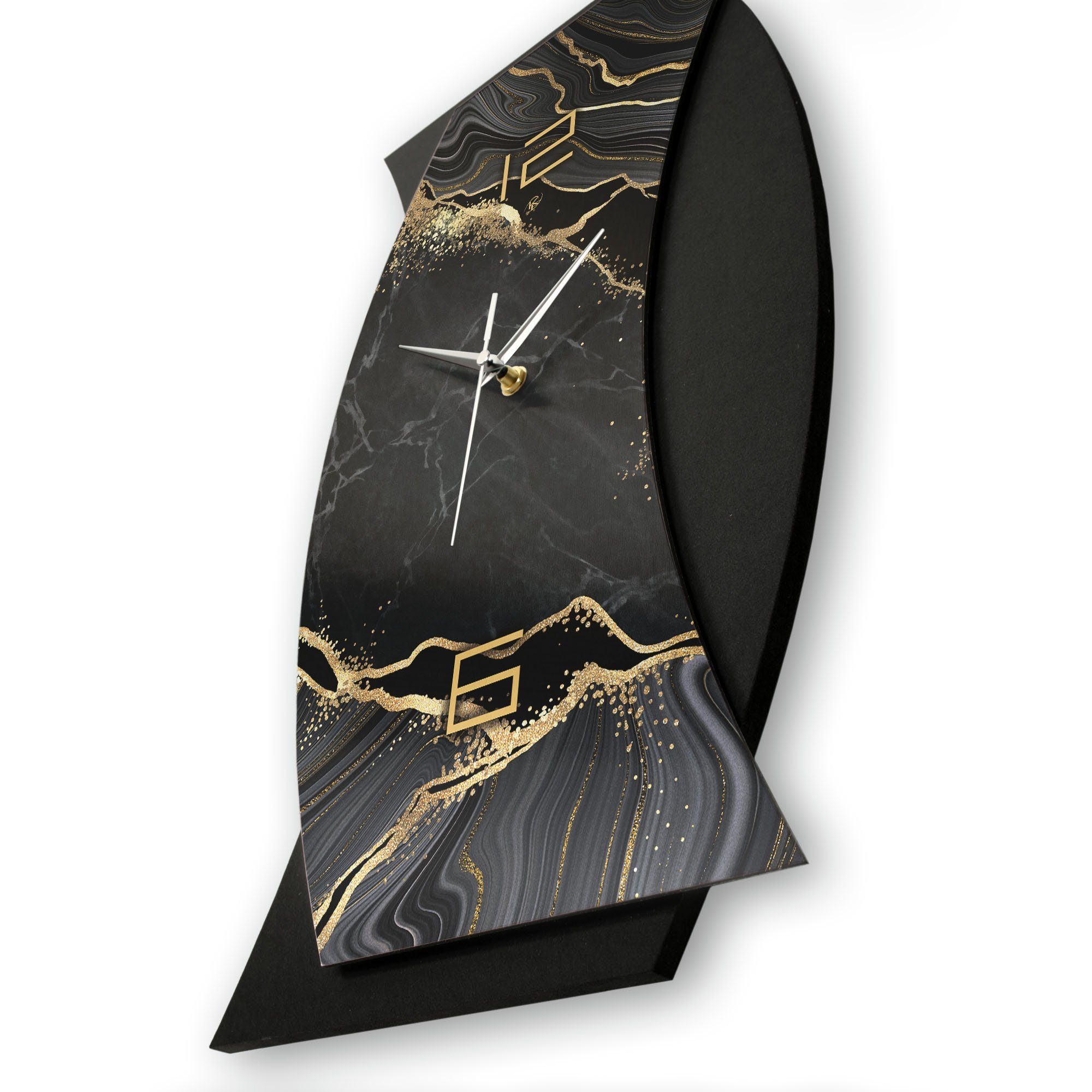 Kreative Feder Wanduhr Quarzuhrwerk; Marble Gold Designer-WANDUHR modern) Funk- oder außergewöhnlich, Ticken; elegant, Black (ohne 3D &