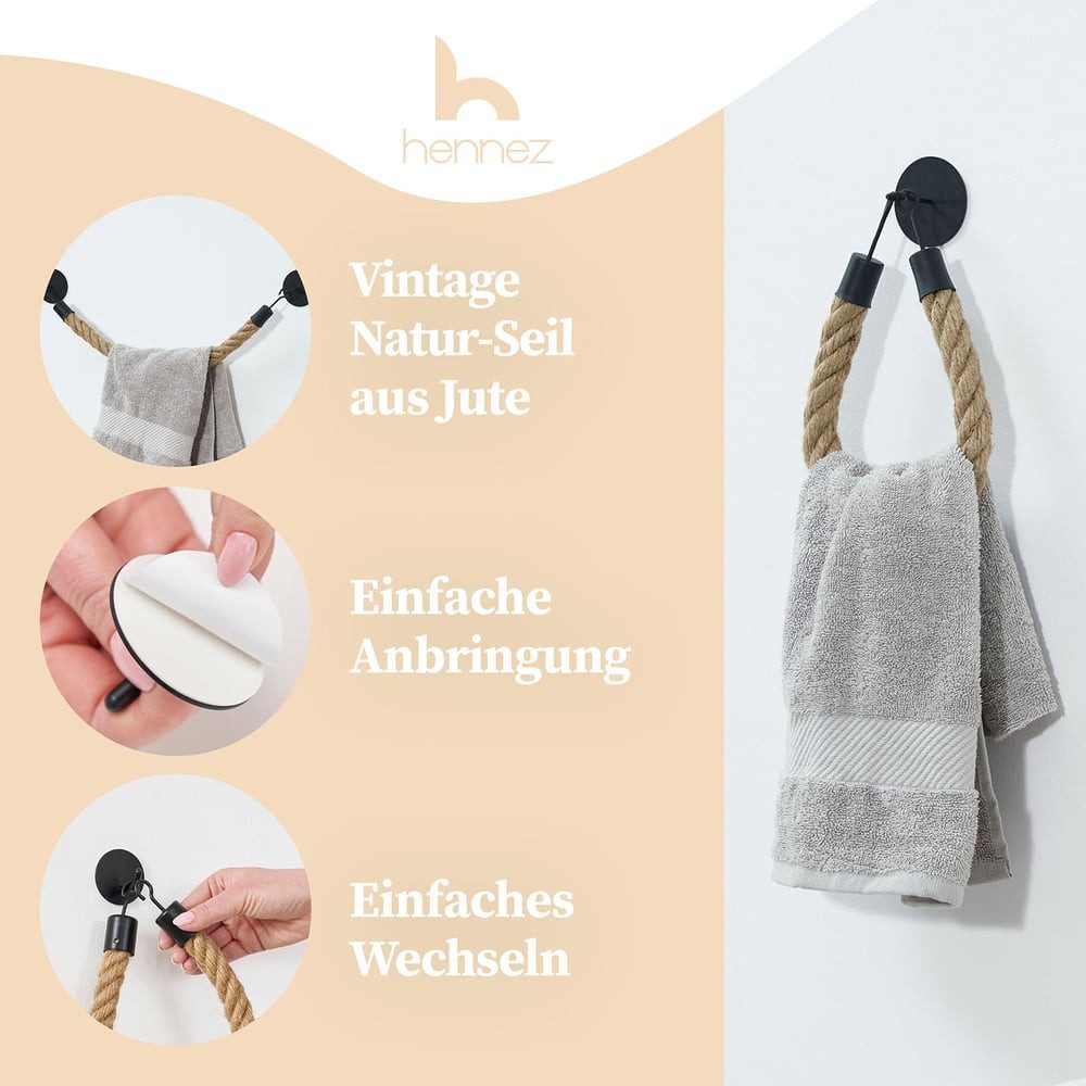 HENNEZ Handtuchhalter "Anton", Handtuchstange ohne Bohren - Handtuchhalter günstig online kaufen