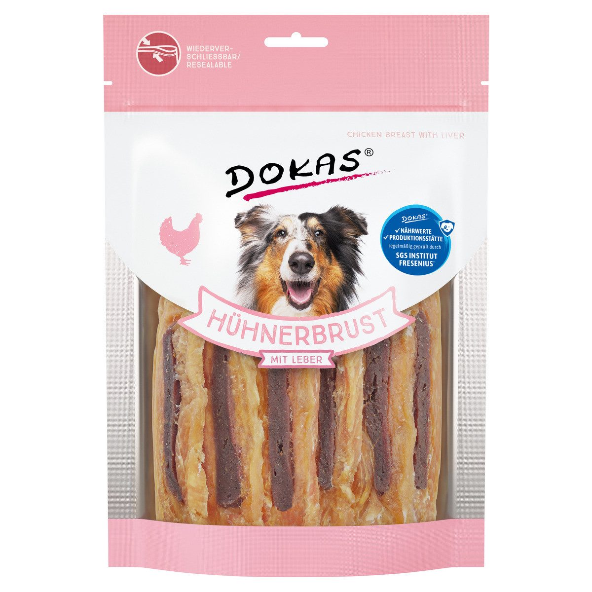 Dokas Hühnerbrust mit Leber 220 g, Snack für: Hund