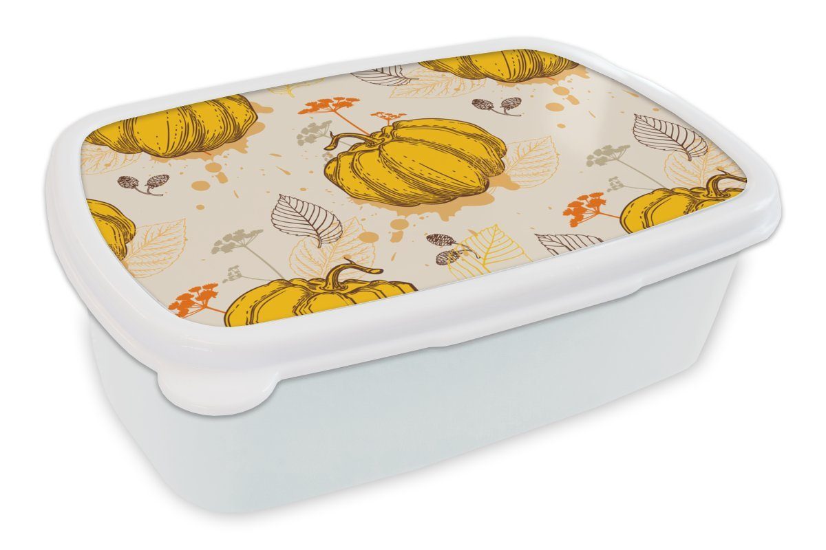 - Mädchen Kürbis Jungs MuchoWow - Muster, Herbst und Kunststoff, und für Brotdose, für Erwachsene, Kinder Lunchbox weiß (2-tlg), Brotbox