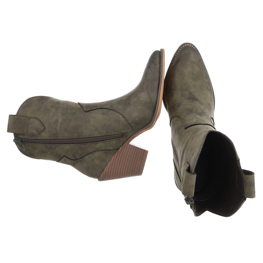 Ital-Design Stilvolle Stiefeletten mit Verzierung für Damen Westernstiefelette (90927526) Blockabsatz Stiefeletten in Grün