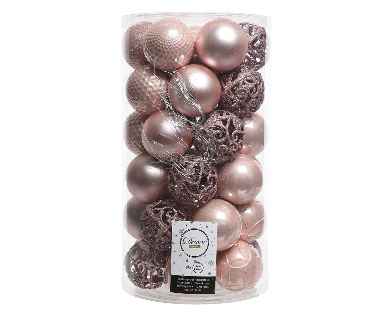 Kaemingk Weihnachtsbaumkugel, Weihnachtskugeln Kunststoff Ornamente 6cm 37er Set - Rosa