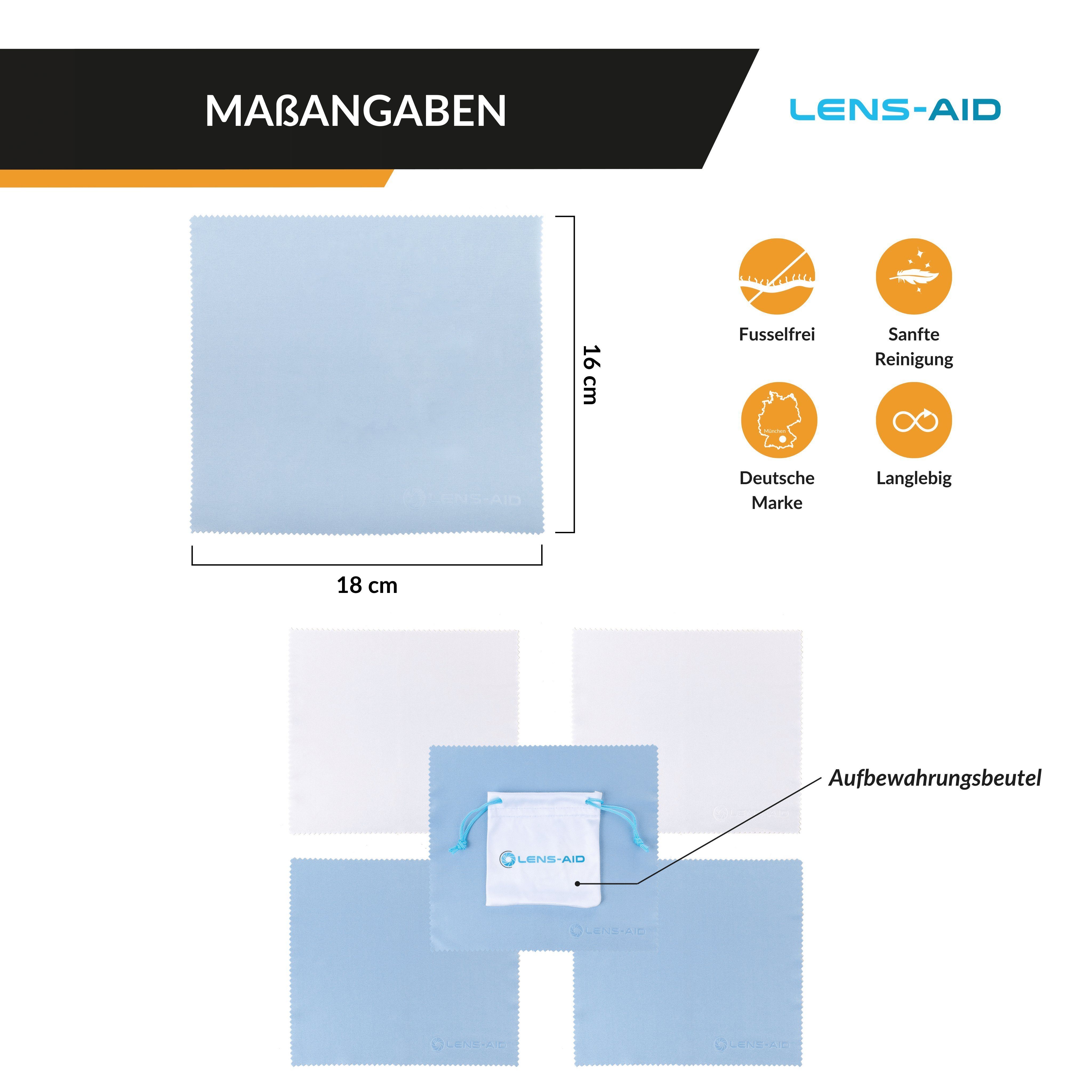 Lens-Aid 5er-Set Mikrofaser-Reinigungstücher (5-tlg., Aufbewahrungsbeutel etc) mit Handy-Display, Mikrofasertuch Kamera, Tablet für Brille