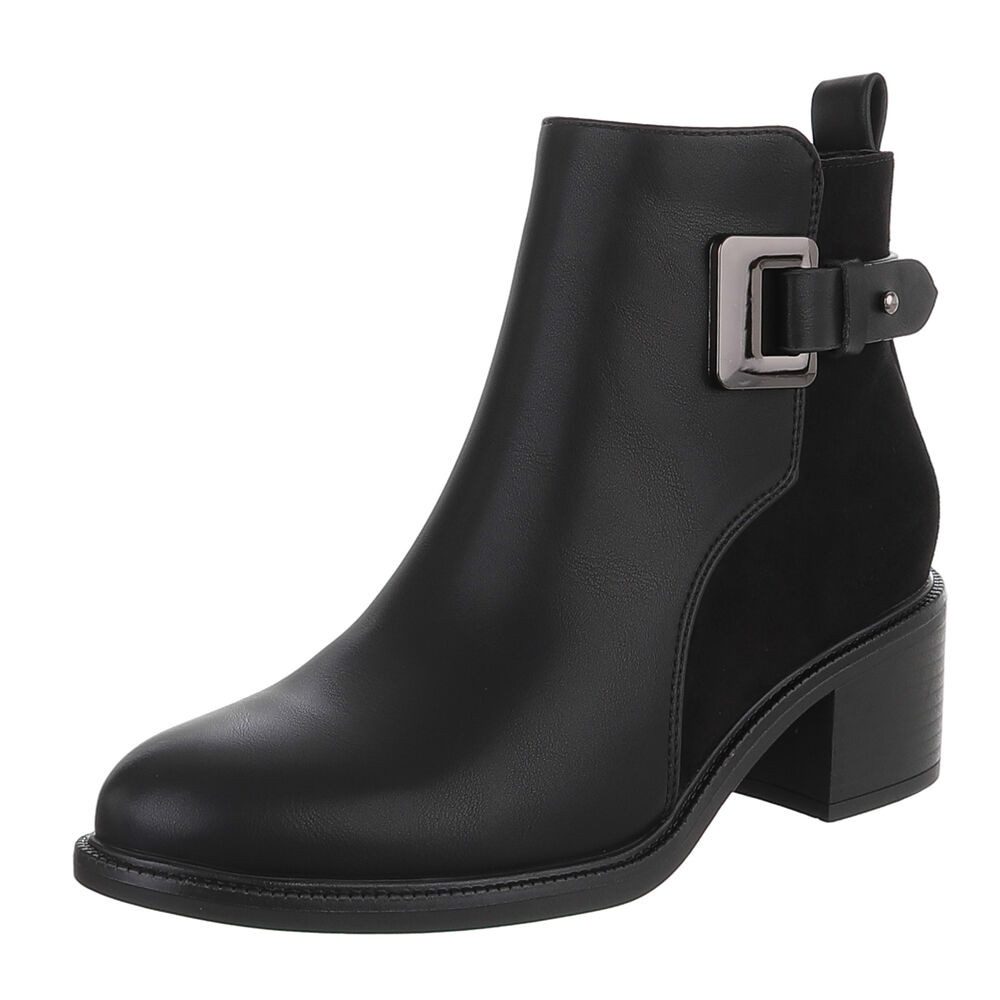 Ital-Design Damen Ankle-Boot mit Blockabsatz und Zierschnalle Stiefelette (92269325) Blockabsatz Stiefeletten in Schwarz