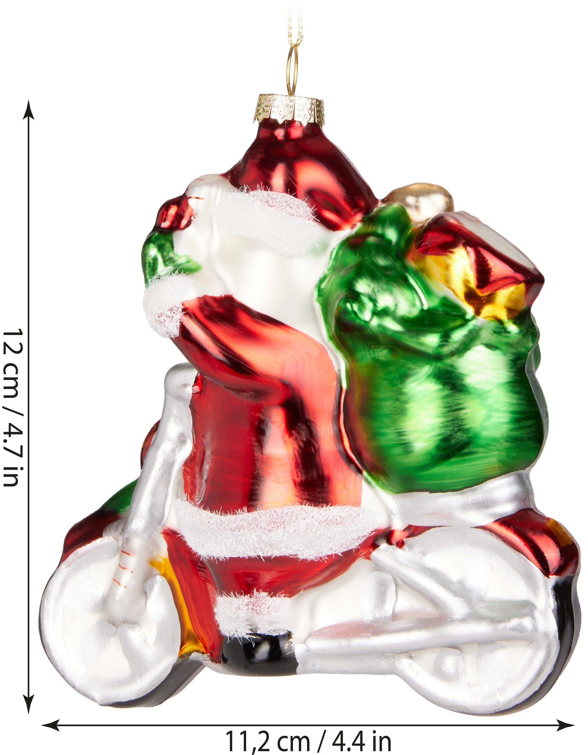 - - BRUBAKER cm Hund aus Anhänger mit Handbemalte Santa (1-tlg), Rot Weihnachtskugel Glas Mundgeblasene 11,2 Baumkugel Figuren Weihnachtsbaumkugel Motorrad Grün Weihnachtsmann Christbaumschmuck auf Lustige Deko -