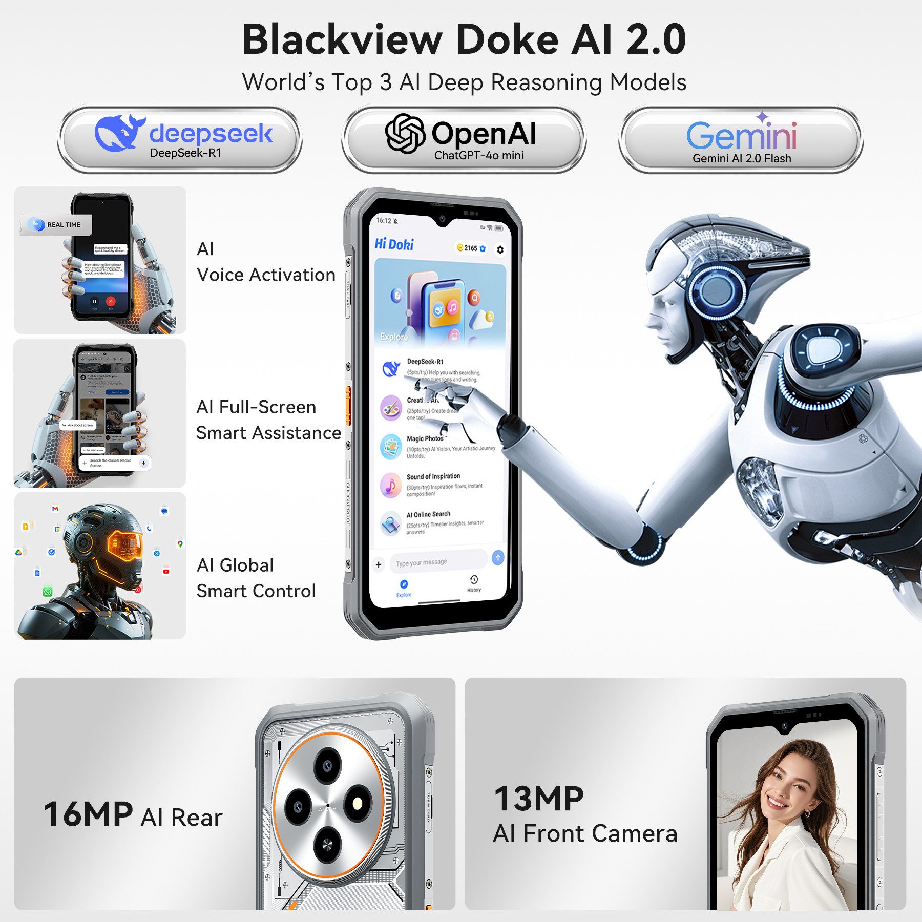 blackview FORT 2 Ultradünnes Robustphone: Nur 10.7mm, AI-Dreifachkamera Outdoor Smartphone (6,56 Zoll, 128 GB Speicherplatz, DokeOS5.0, Google Lens, 1080p Video, 16MP, 5WOTG)