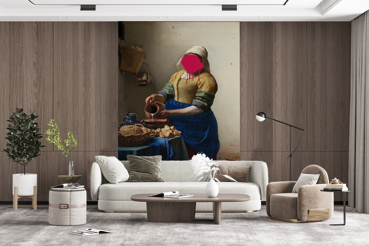 Fototapete Vermeer bedruckt, - Montagefertig Rosa, - Milchmädchen Johannes Vinyl St), Tapete Wohnzimmer, für Matt, Wandtapete MuchoWow (3