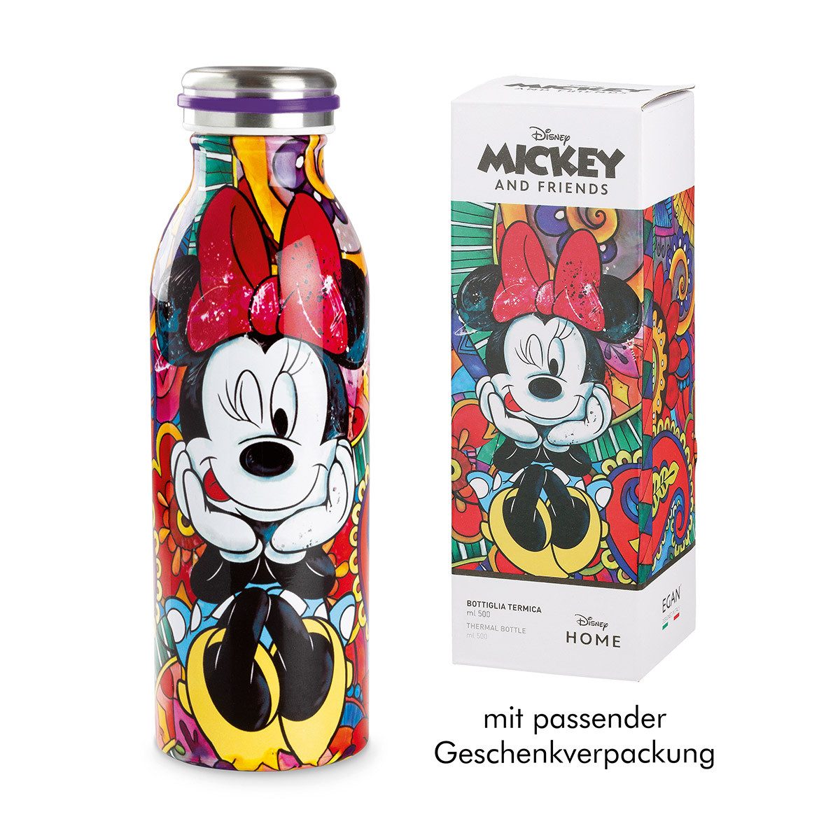 GILDE Термокружка DISNEY - MINNIE - Isolierflasche aus Edelstahl - Bunt - Höhe 21,5cm, Edelstahl, Thermoskanne - Kanne - Flasche für Tee und Kaffee