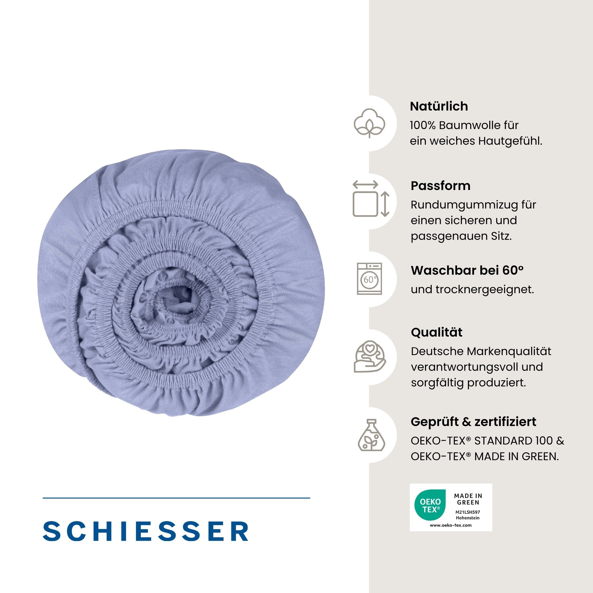 Schiesser Spannbettlaken Jessi aus 100% Baumwolle, Jersey, Gummizug: rundum, (1 Stück), für Matratzen bis zu 22 cm Höhe, OEKO-TEX® MADE IN GREEN – Bild 2 von 5