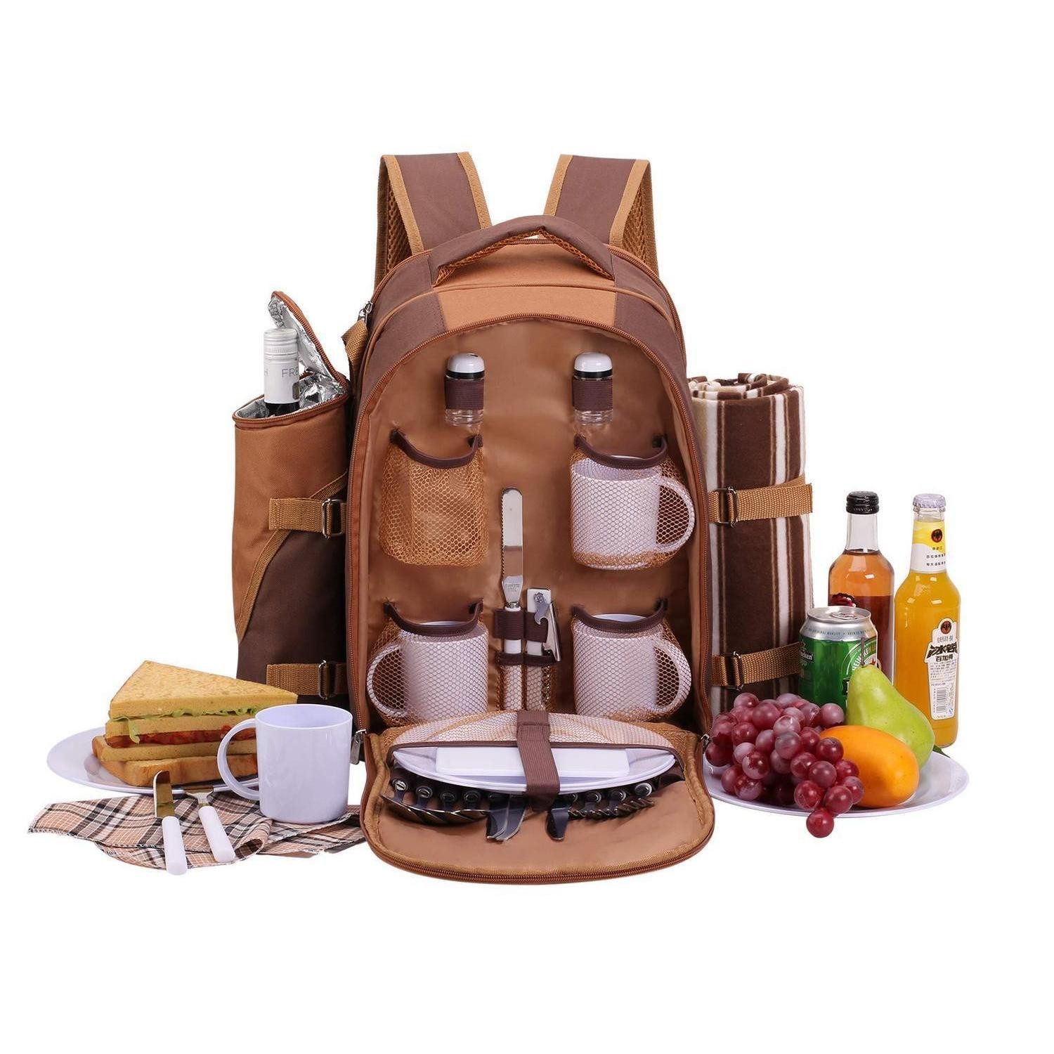 LuxusKollektion Picknickrucksack Picknickrucksack 4Personen Picknickset Thermotasche Kühltasche Braun