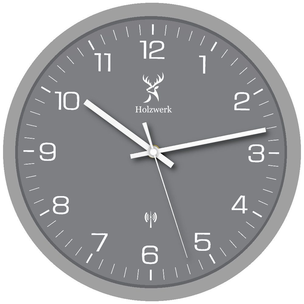 Funkwanduhr Designer Holz Funk Wand Uhr, schwarz, grau, beige