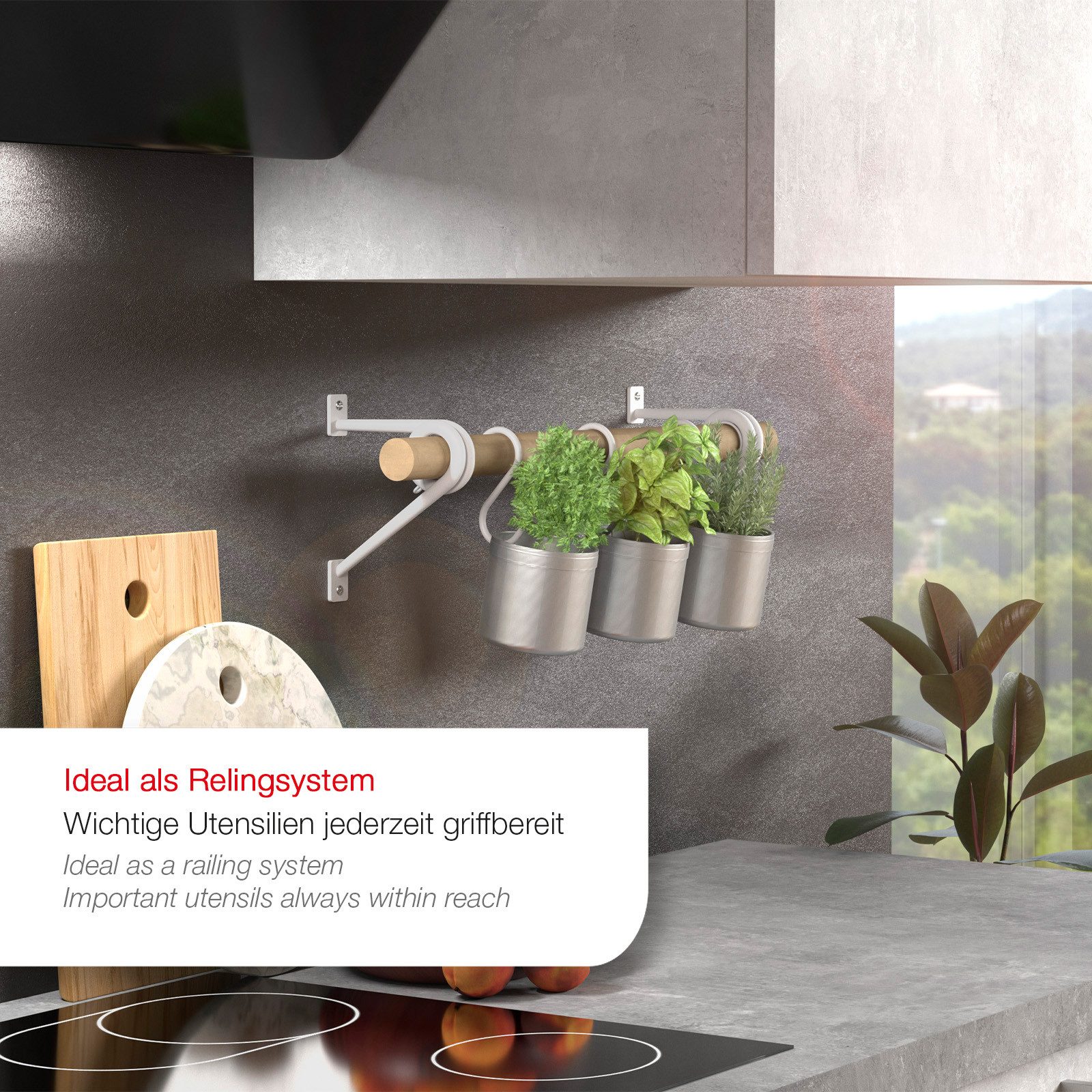 SO-TECH® Garderobe Rundstabhalterung 120 x 150 x 20 mm für Stangen bis Ø 30 mm (1 St), Weiß Satin pulverlackiert, für Garderobe & Küchenreling