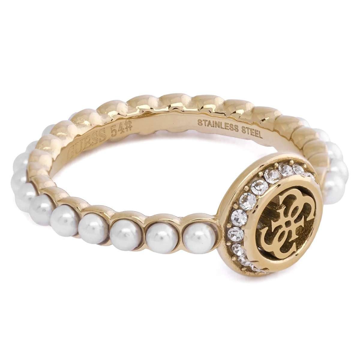 Guess Fingerring JUBR05522JWYG, Damenring 4G Tiny Pearly Goldfarben
