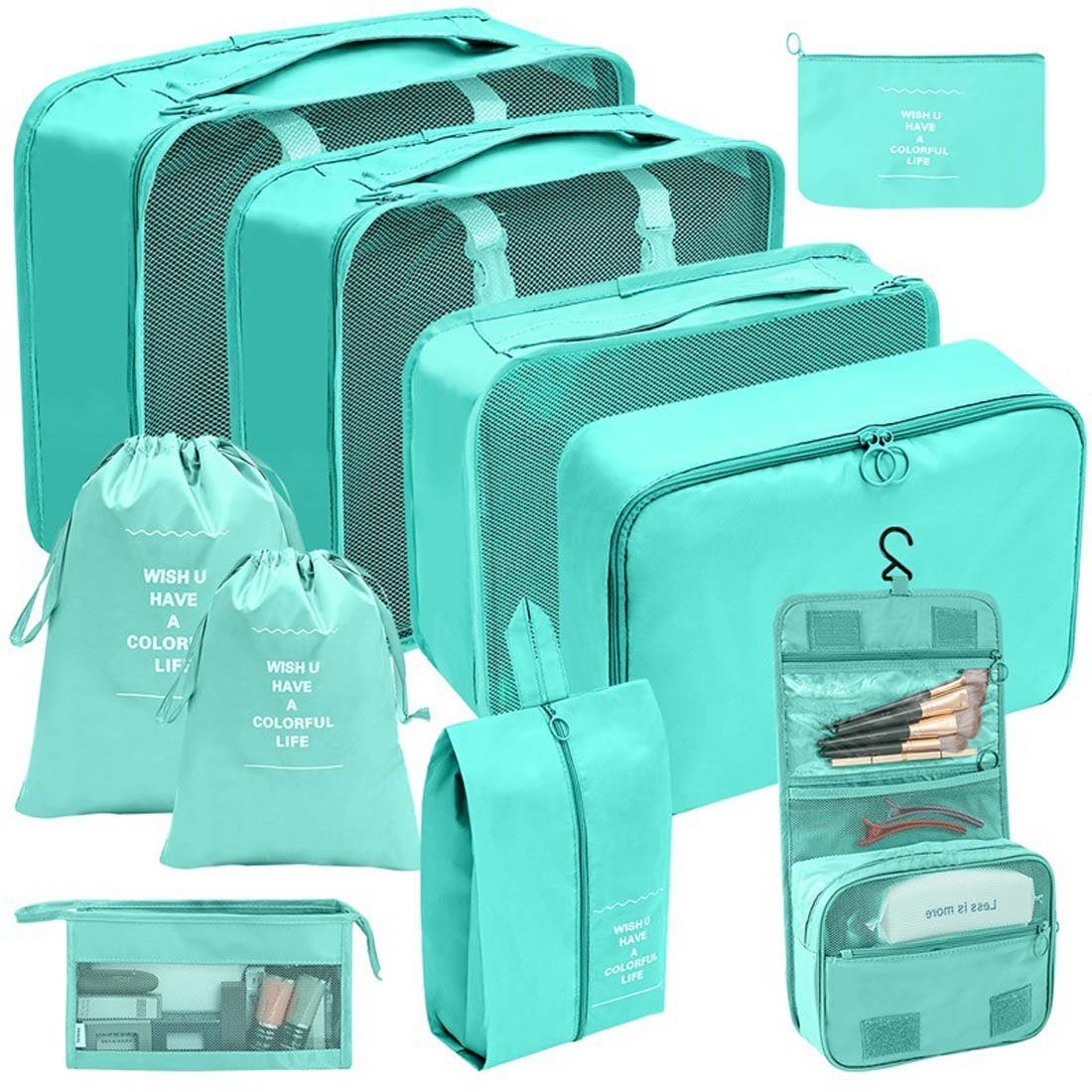 YANN Aufbewahrungstasche Tragbares Reise-Aufbewahrungstaschen-Set mit 10 Stück, (Kleidung, Schuhe, Gepäck und Reisetasche, 10-tlg), Aufbewahrungstasche für Toilettenartikel und Kosmetika Blau1