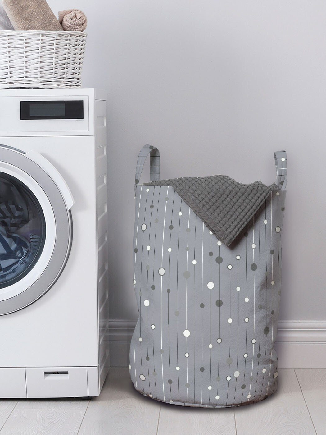 Punkte Griffen und Abakuhaus Kordelzugverschluss Wäschekorb Waschsalons, vertikale Streifen mit Geometrisch Wäschesäckchen für