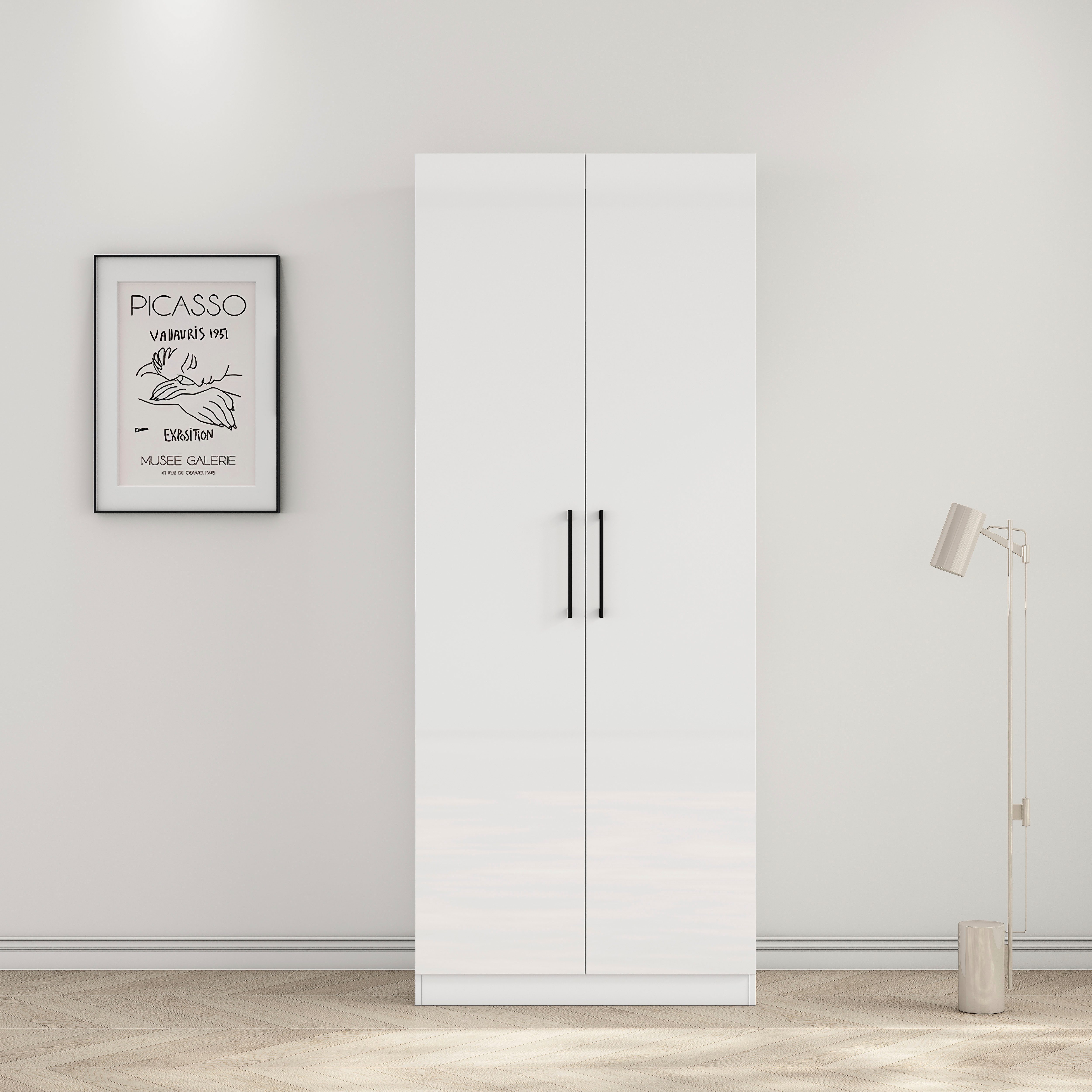 OTTO home Kleiderschrank Sylt Schlafzimmerschrank Garderobe Schrank hochglanz (hochwertige Metall Griffe in schwarz) Drehtürenschrank mit perfekter Innenausstattung, Breite 80cm