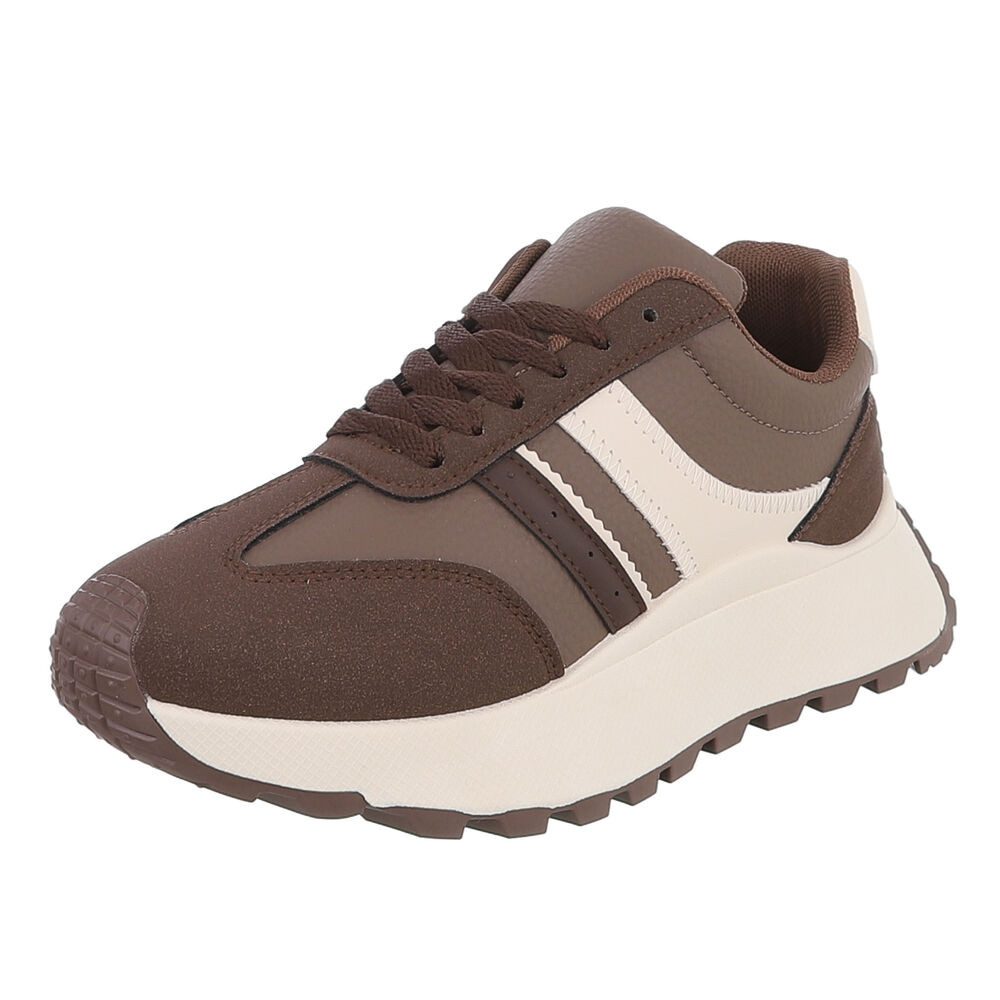 Ital-Design Damen Sneaker mit Plateausohle und Schnürung Sneaker (91848940) Flach Sneakers Low in Braun