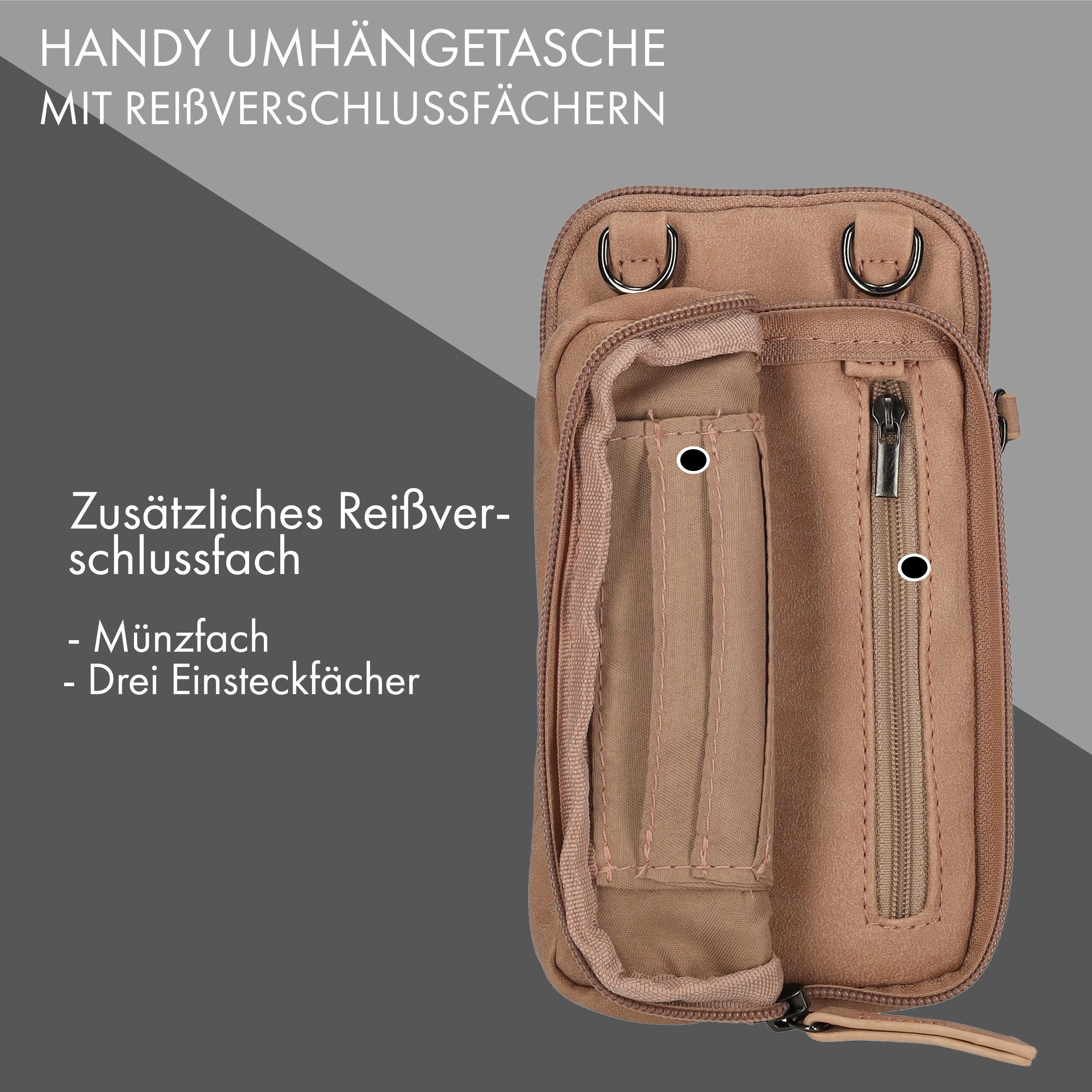 Enrico Benetti Handytasche zum umhängen Kleine Handyumhängetasche (Crossbody Tasche Damen, mit breitem Gurt), Kompatibel mit Apple iPhone 13, 14, 15 Pro, Pro Max, Plus
