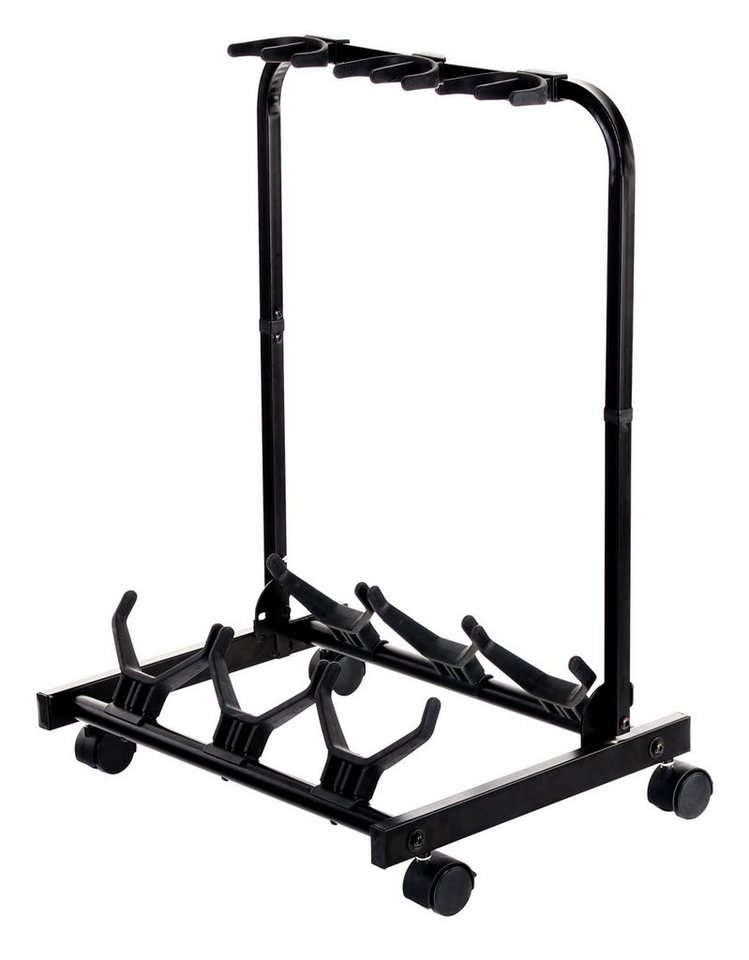 Rocktile Gitarrenständer Multistand 3-fach Gitarrenständer mit Rollen, Gitarrenstativ klappbar mit Rollen