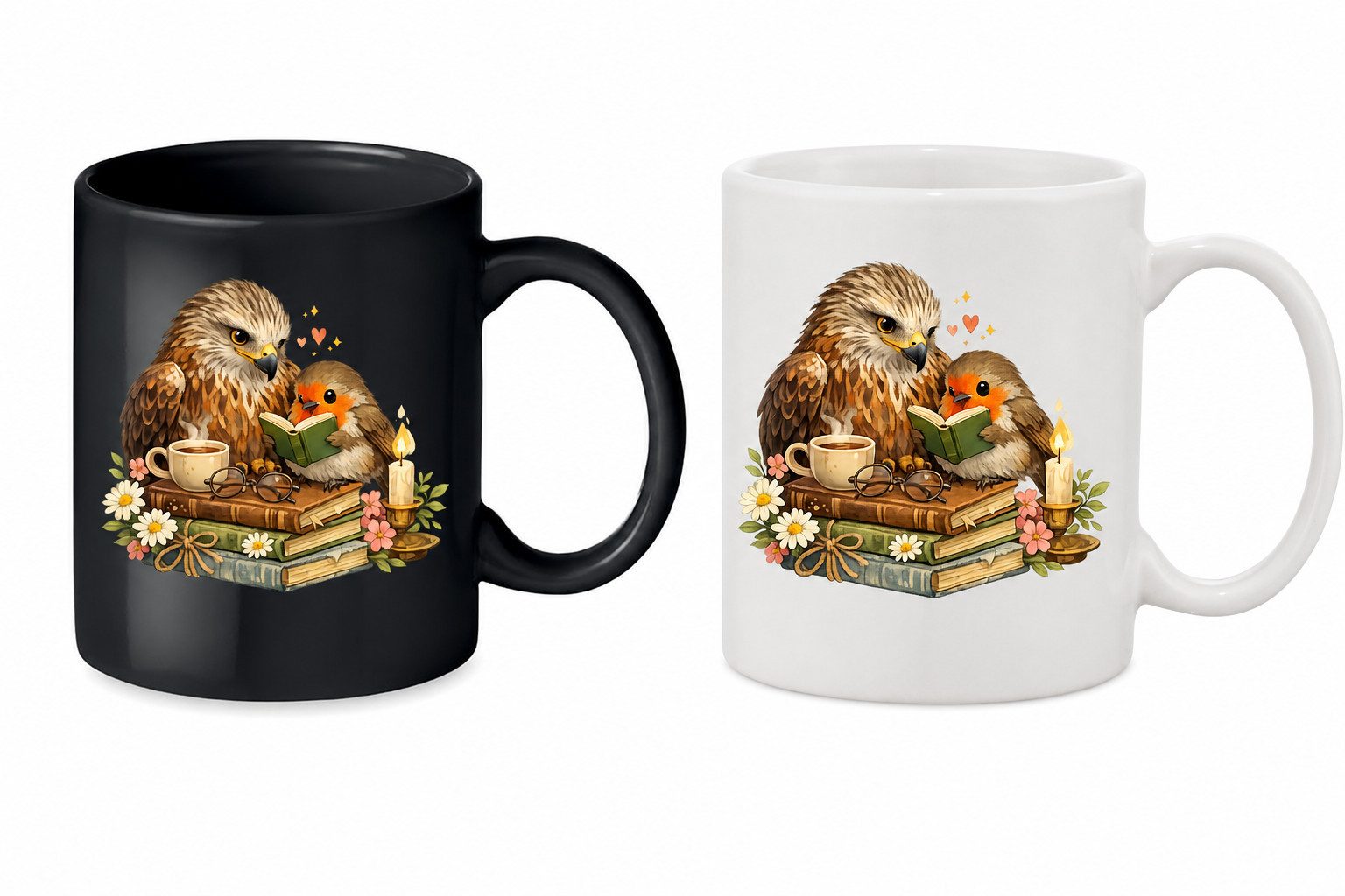 Blondie & Brownie Tasse MilanRotkälchen Keramikbecher Waldvögel Bücher Print Motiv, 1-tlg., Keramik, MilanRotkälchen_Tasse Leseglück Naturzauber