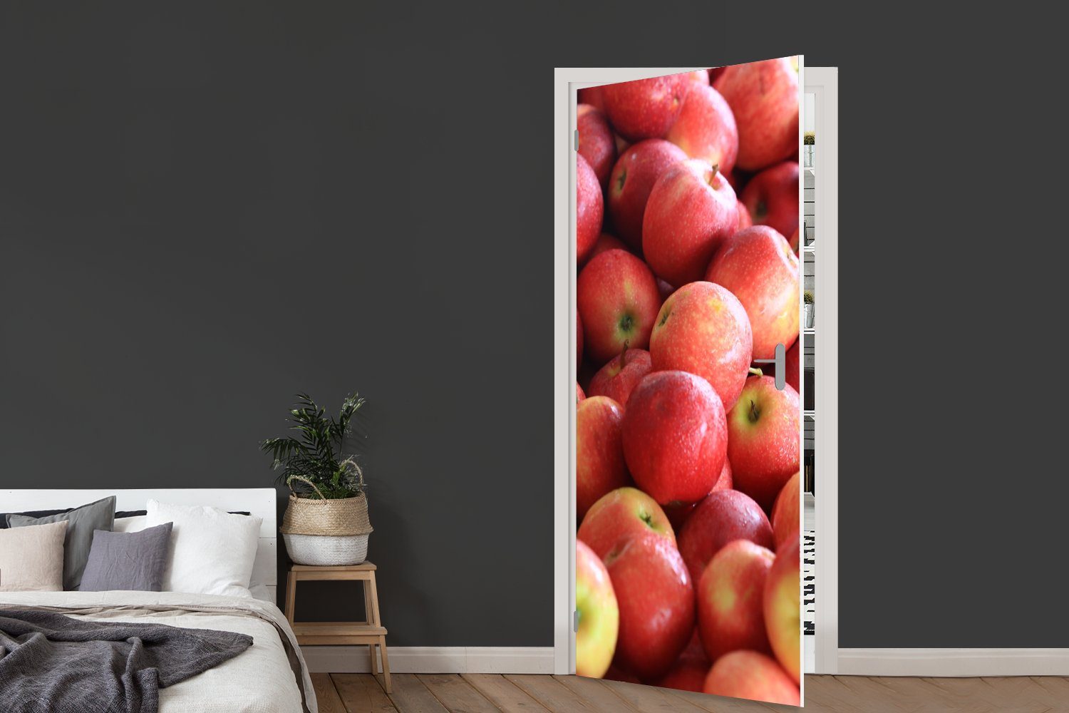 Tür, Rot - Apfel Türaufkleber, Türtapete Matt, Obst, - bedruckt, (1 75x205 für St), cm MuchoWow Fototapete