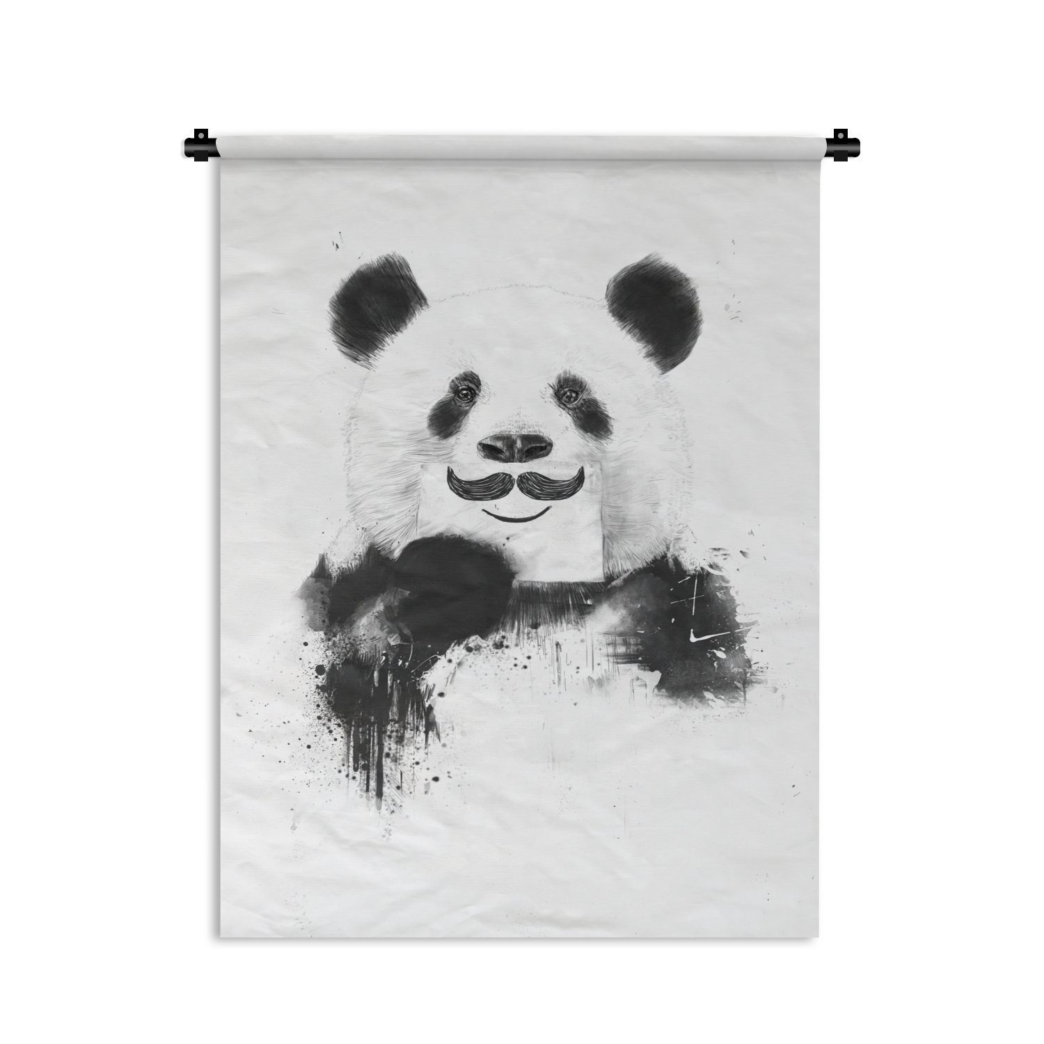 MuchoWow Wanddekoobjekt Panda - Schnauzbart - Papier - Weiß, Deko für an der Wand, Wohnzimmer, Tapisserie, Schlafzimmer