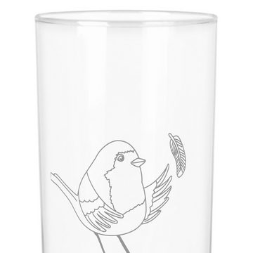 Mr. & Mrs. Panda Glas 400 ml Rotkehlchen Federn - Transparent - Geschenk, What if i fall, V, Premium Glas, Unikat durch Gravur