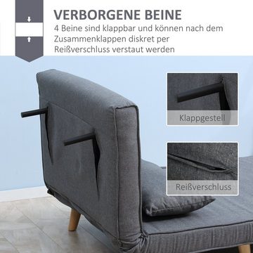 HOMCOM Sessel Rückenlehne Liege, Leinenimitat Tannenholz, Grau, 94 x 78 x 80 cm (2-Sitzer Sofa, 1-St., 1 x Einzelschlafsofa), mit Bettfunktion