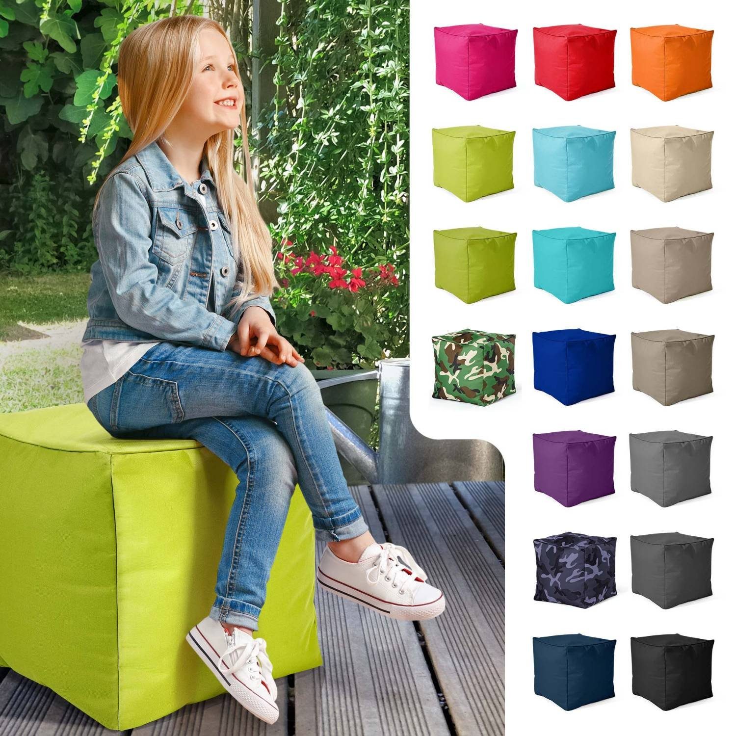 Erwachsene Sitzsack mit 40x40x40cm Bean Sitz-Pouf Sitzsäcke), Hellgrün EPS-Perlen Bodenkissen Kinder Cube für Füllung, Green für Fußkissen (Hocker Fußhocker - Sitzhocker und Sitzkissen