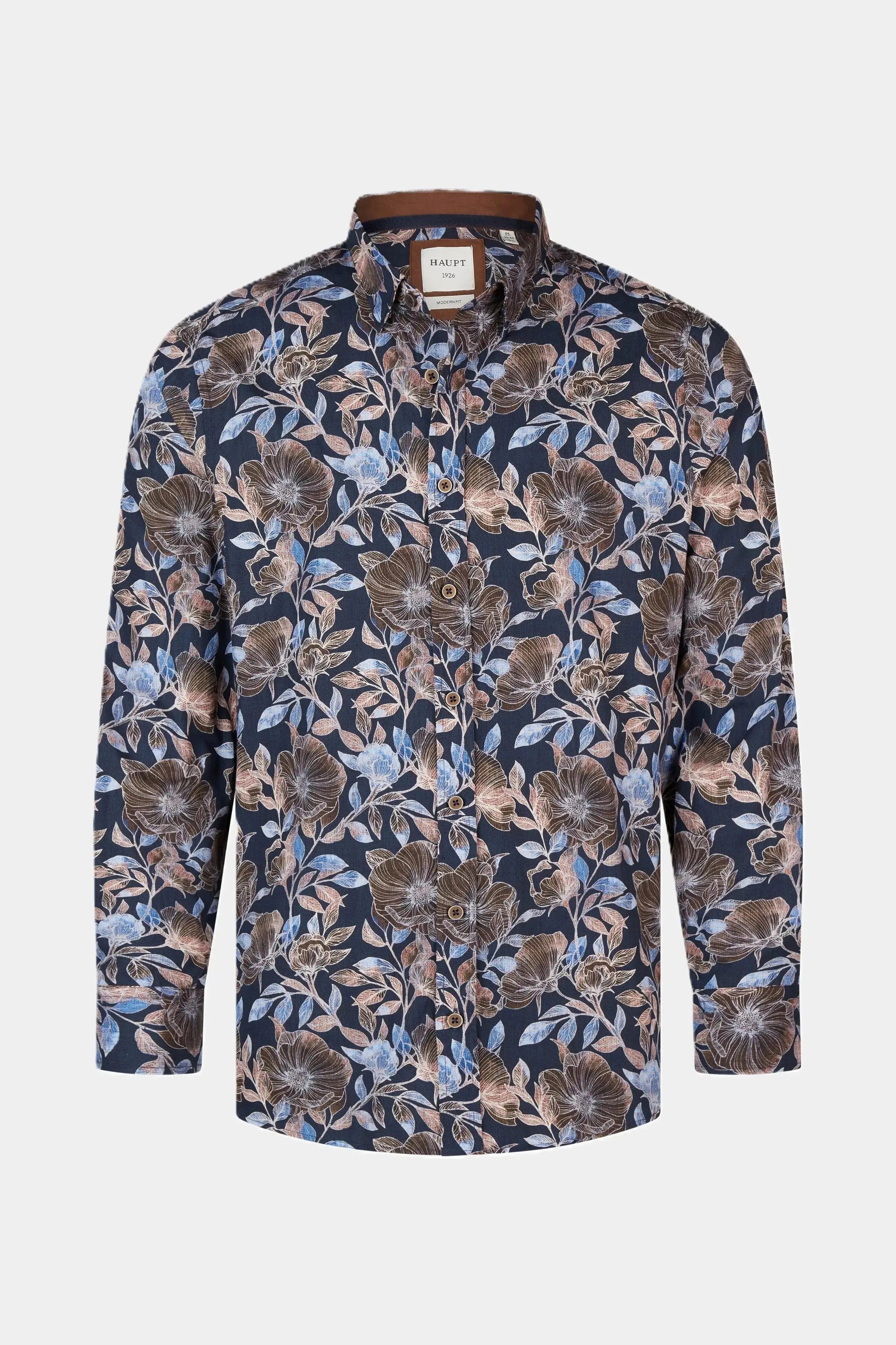 Haupt Langarmhemd Haupt Langarm Herrenhemd Modern Fit im Floralen Muster multicolor