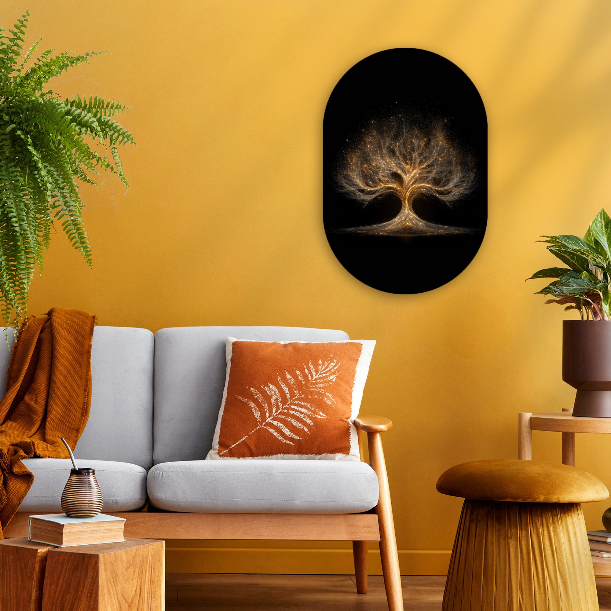 MuchoWow Gemälde Lichter - Baum - Abstrakt - Schwarz, Fotodruck (1 St), Wandbild Oval, Wohnzimmer oder Schlafzimmer Wanddekoration, 40x60 cm