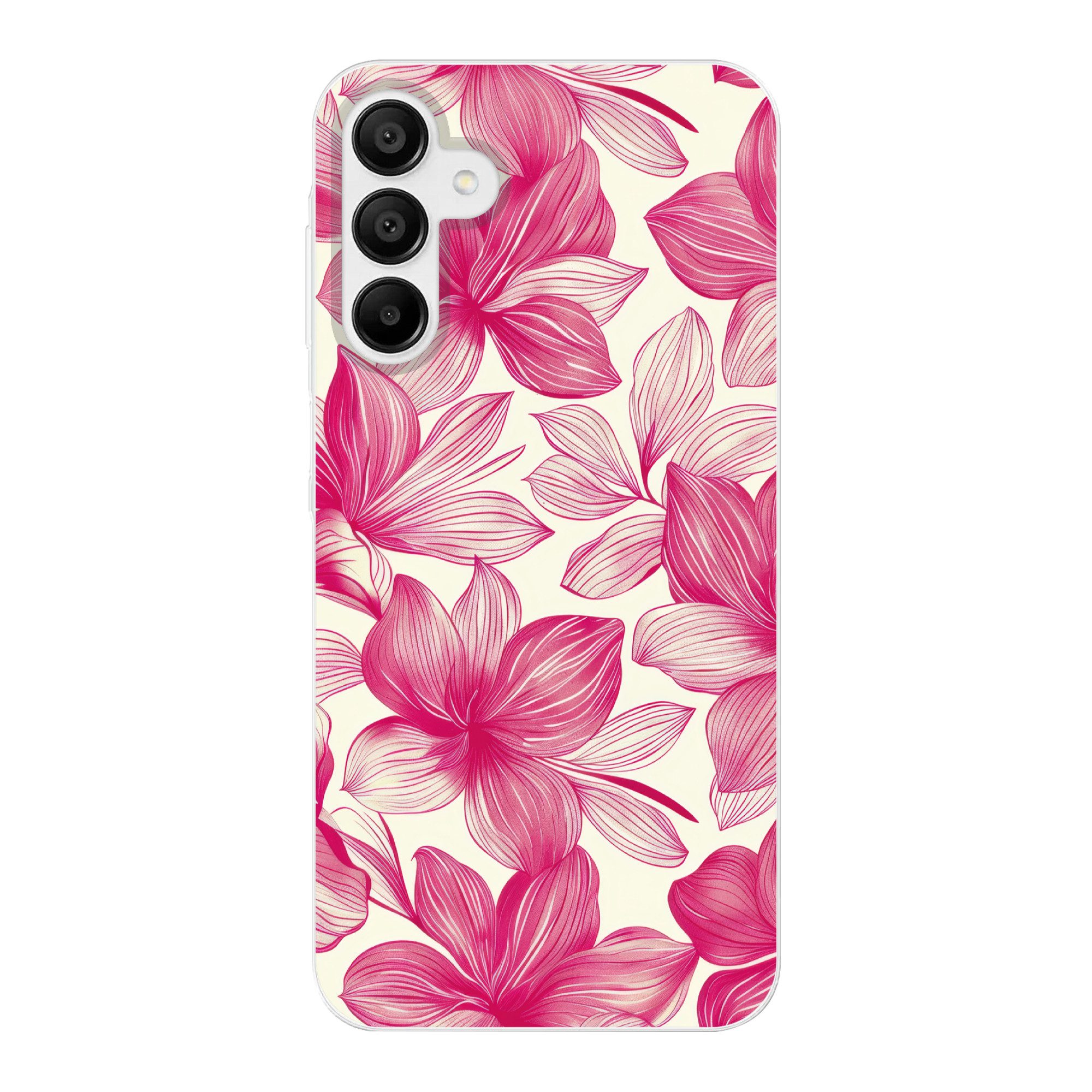 Handyhülle für Samsung Galaxy A15 Blumen - Muster - Rosa - Weiß