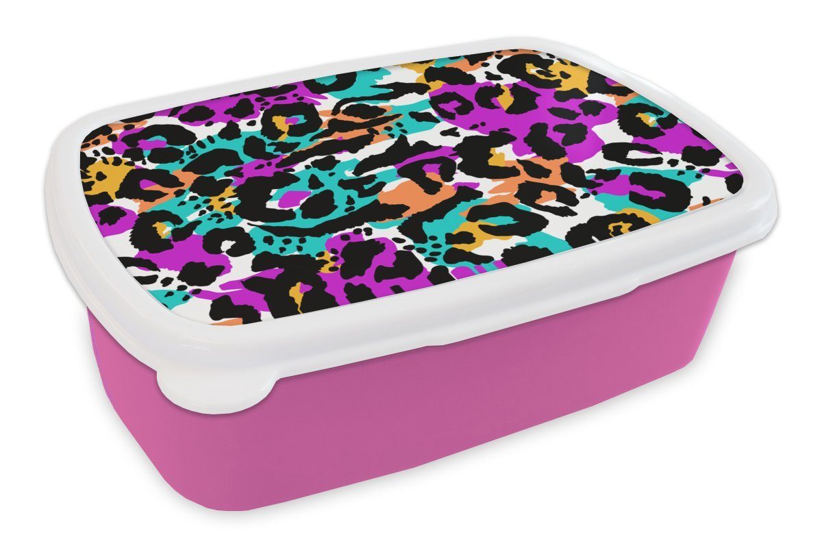 MuchoWow Lunchbox Regenbogen - Panther - Muster, Kunststoff, (2-tlg), Brotbox für Erwachsene, Brotdose Kinder, Snackbox, Mädchen, Kunststoff rosa