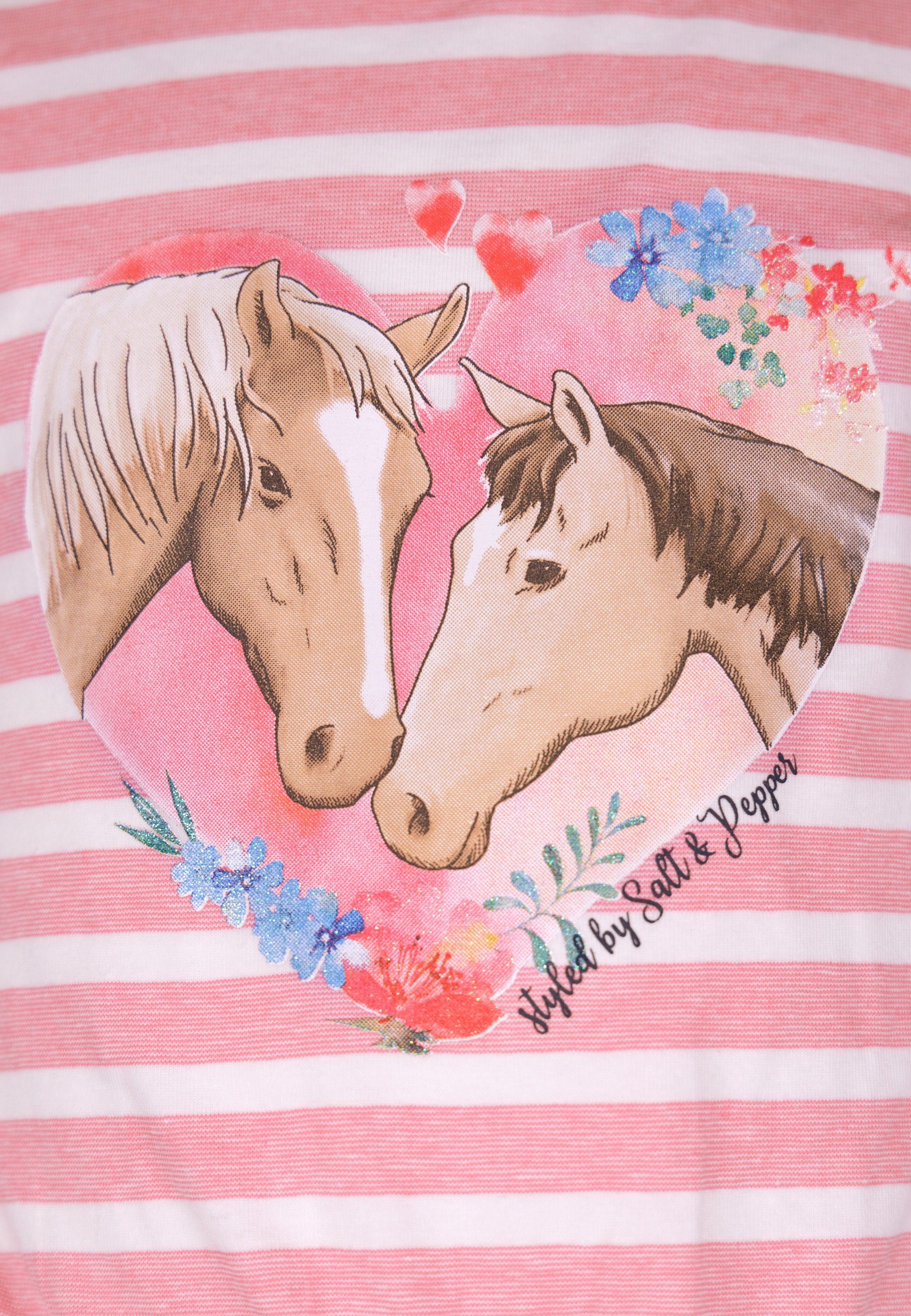 pink-weiß Spring Bloom Glitzerprint SALT PEPPER Pferde AND mit Jerseykleid