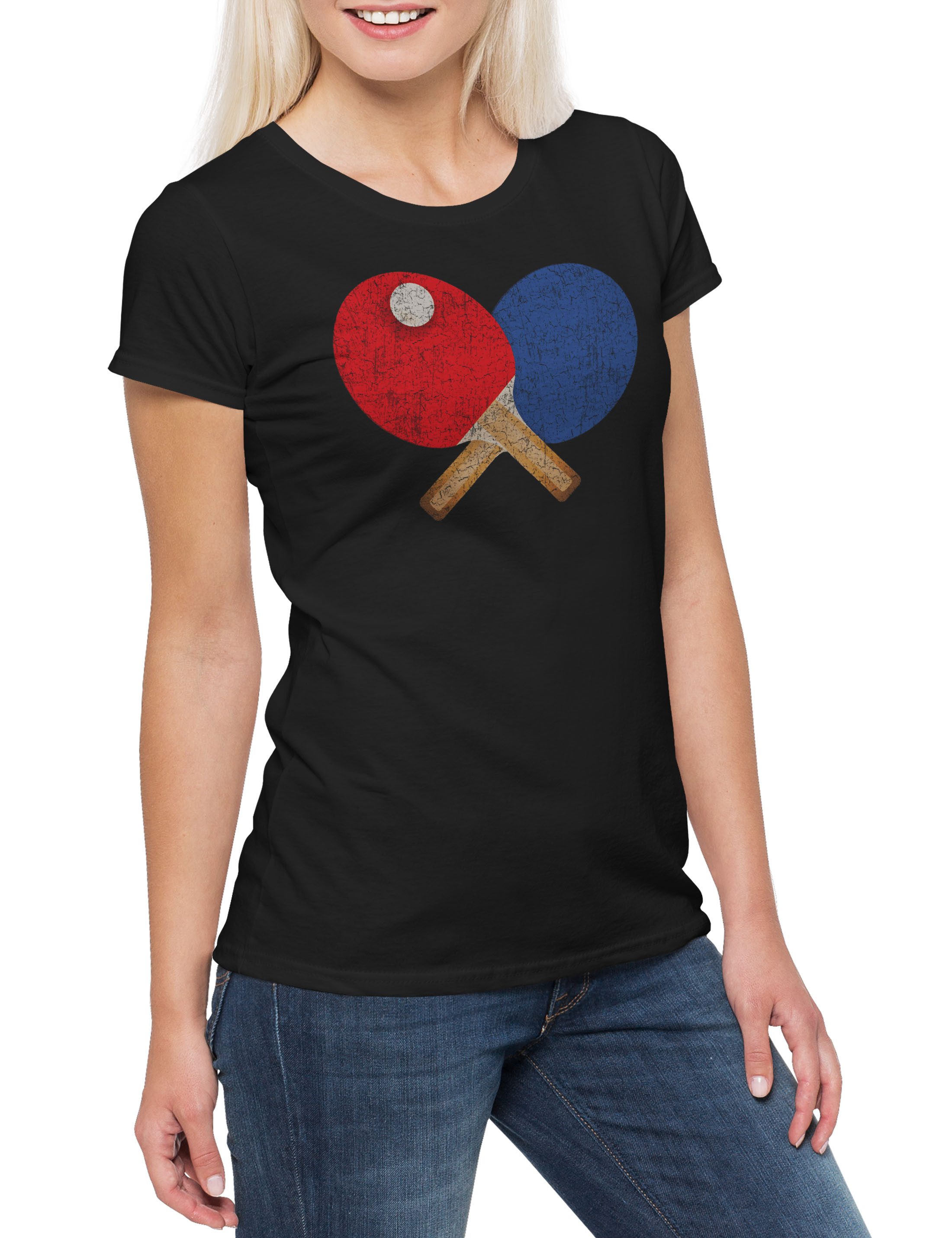 Print-Shirt Table Tennis Tools Damen T-Shirt Player Tischtennis Spieler Sport Bat