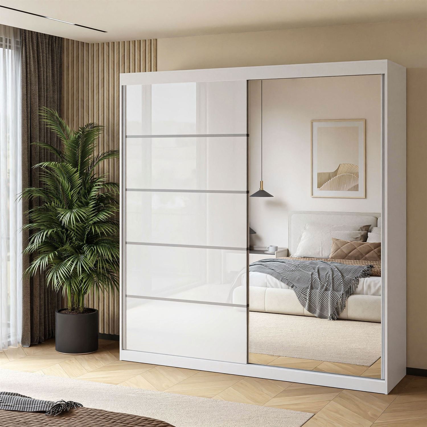 Lookway Kleiderschrank BASTER II PLUS GLOSSY mit Spiegel weiß glänzend/ Wei günstig online kaufen