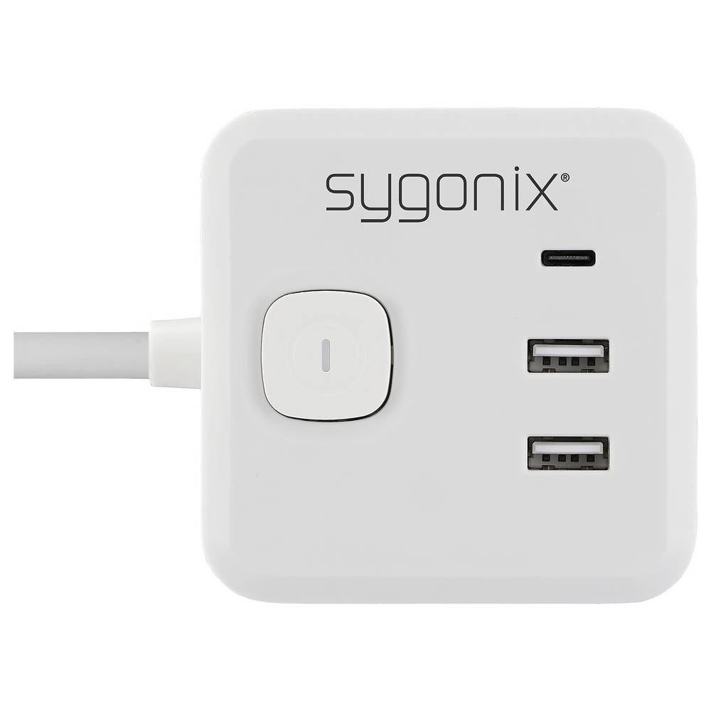 Sygonix SY-6903360 Steckdosenwürfel 3fach Weiß, Grau Schutzkontakt 1 St. Steckdosenleiste, mit Schalter, mit USB, mit USB-C®