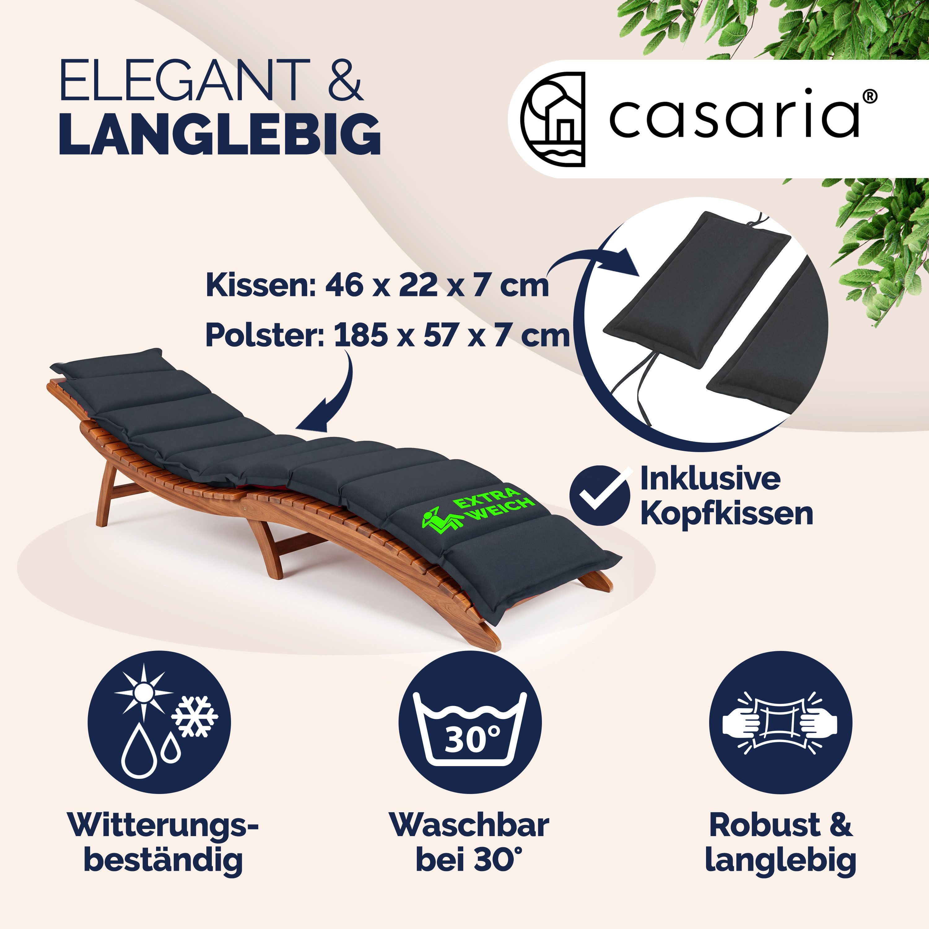 Detex Polsterauflage, Anthrazit Wasserabweisend inkl. Kopfkissen 55% Baumwolle Auflage