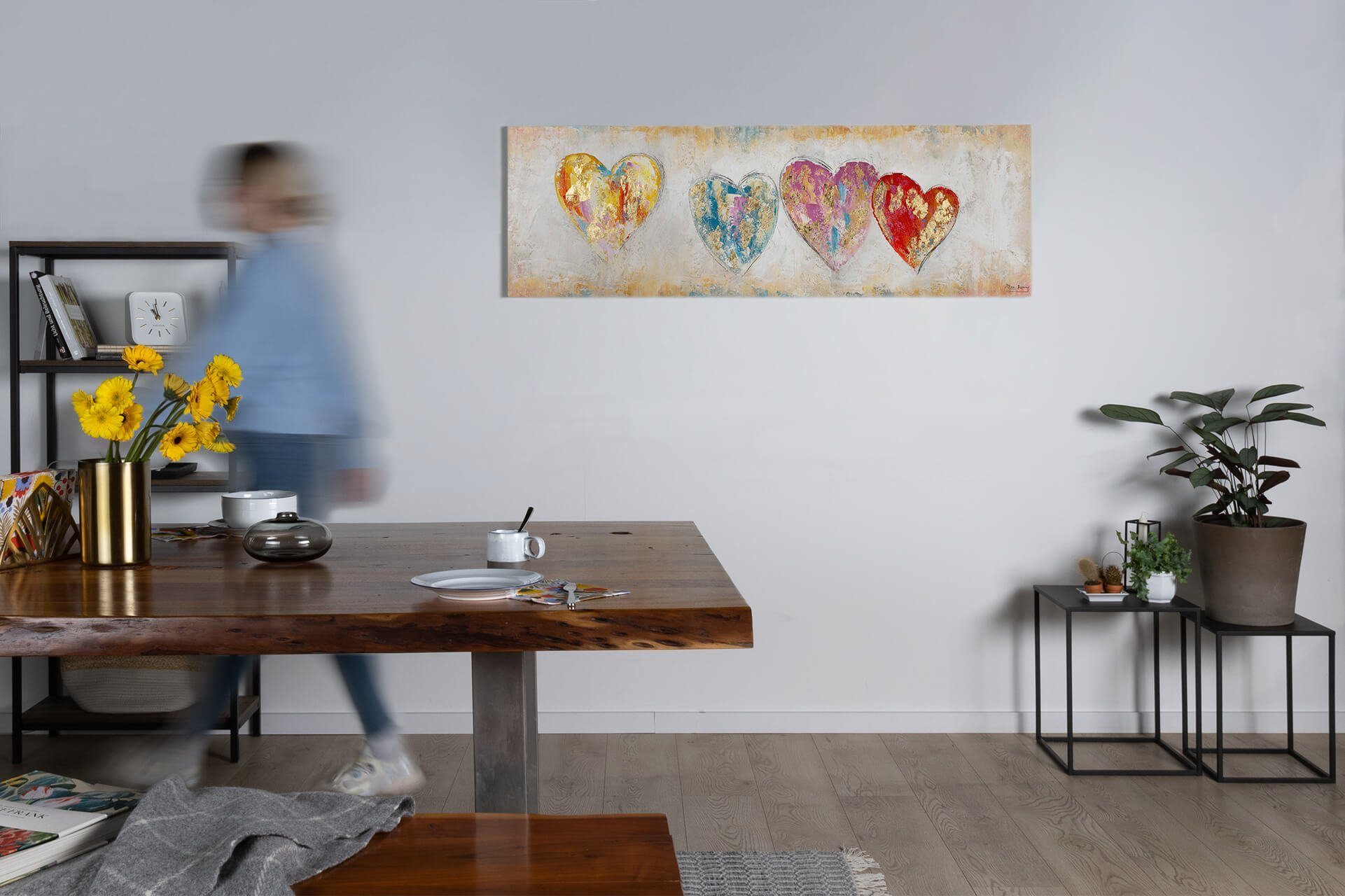 Leinwandbild Gemälde Heart 150x50 cm, Wohnzimmer My HANDGEMALT Color KUNSTLOFT 100% Wandbild