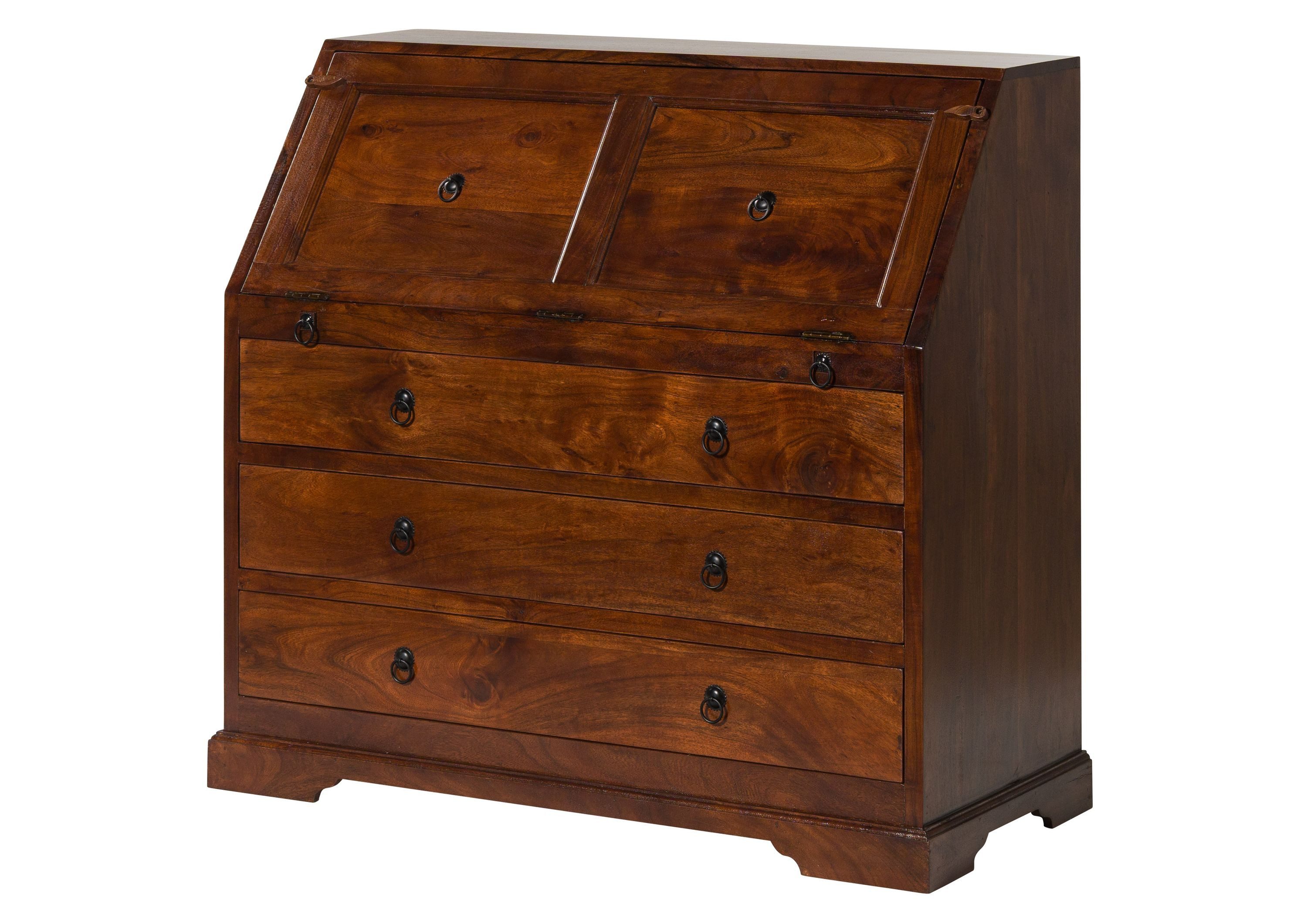 Massivmoebel24 Schreibtisch OXFORD#515 (Massivholz, Massivholztisch), Sekretär Akazie 107x50x100 nougat lackiert OXFORD #515