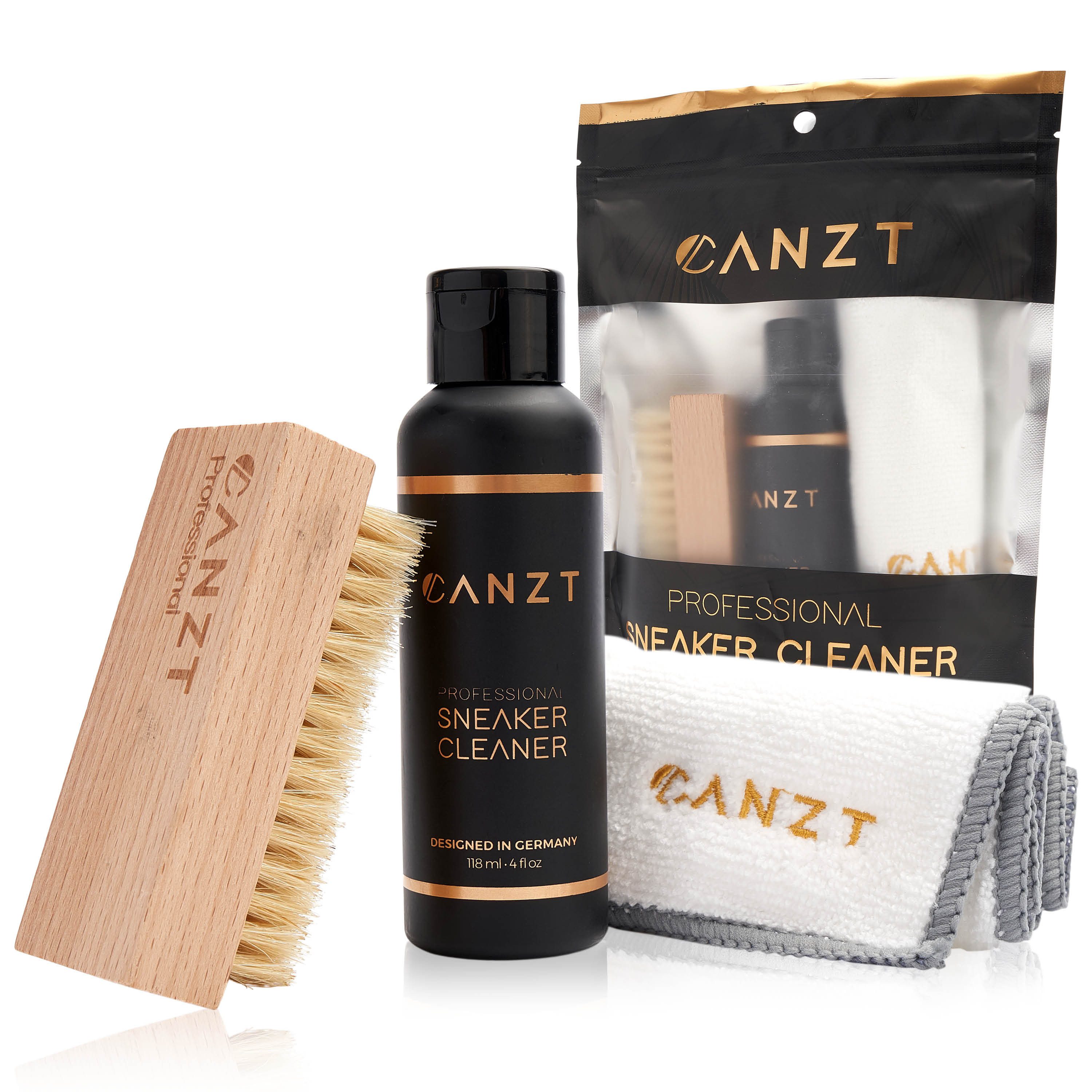 Canzt Sneaker Reiniger Set – Schuhputzset für Wildleder, Nubuk & Stoff Schuhreiniger (Set, [- Enthält 118 ml Sneaker Cleaner, Schuhbürste und Mikrofasertuch. Entfernt Schmutz von Wildleder, Nubuk, Suede, Mesh, Stoff und Leder)