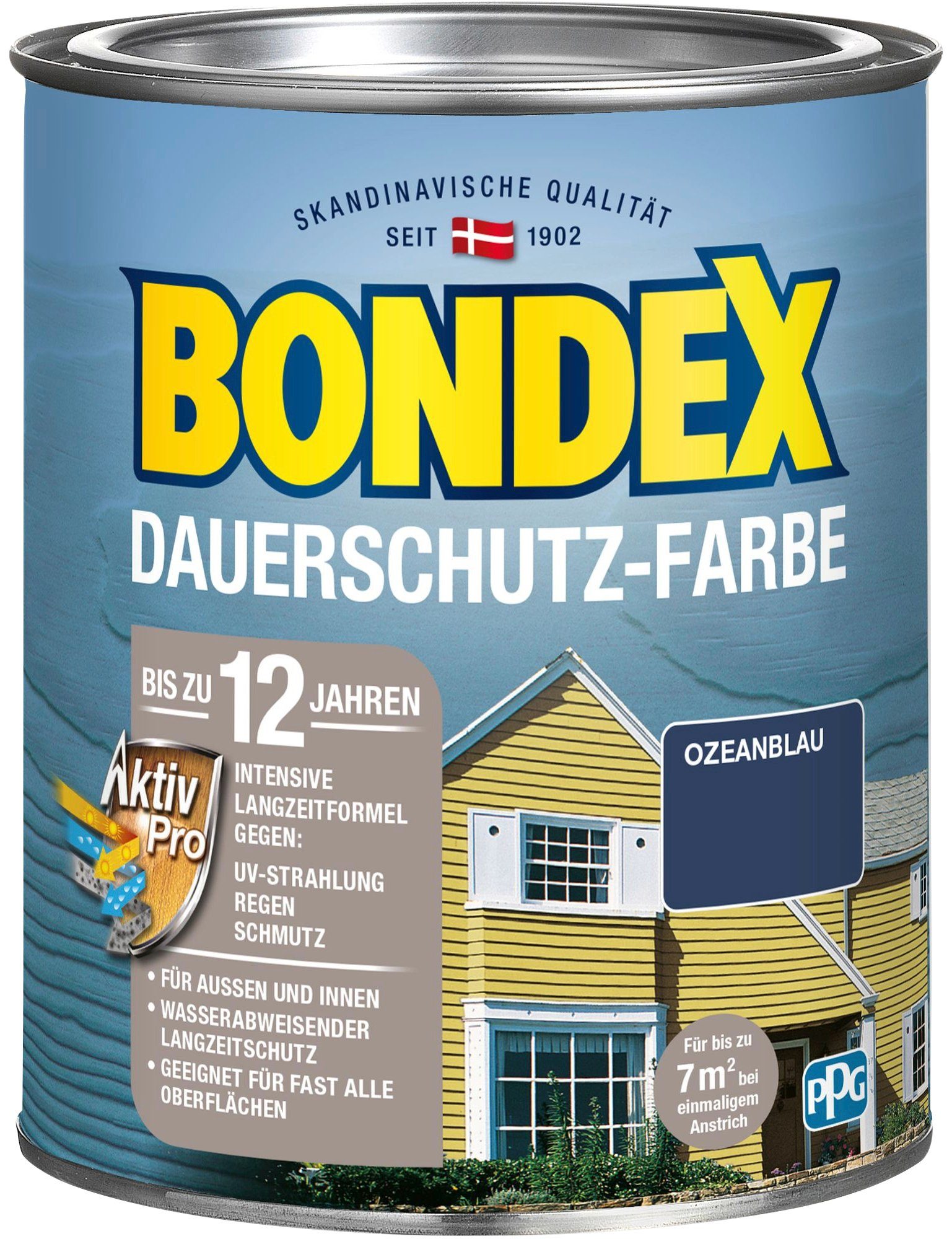 Bondex Wetterschutzfarbe DAUERSCHUTZ-FARBE, für Außen und Innen, Wetterschutz mit Aktiv Pro Langzeitformel Ozean Blau