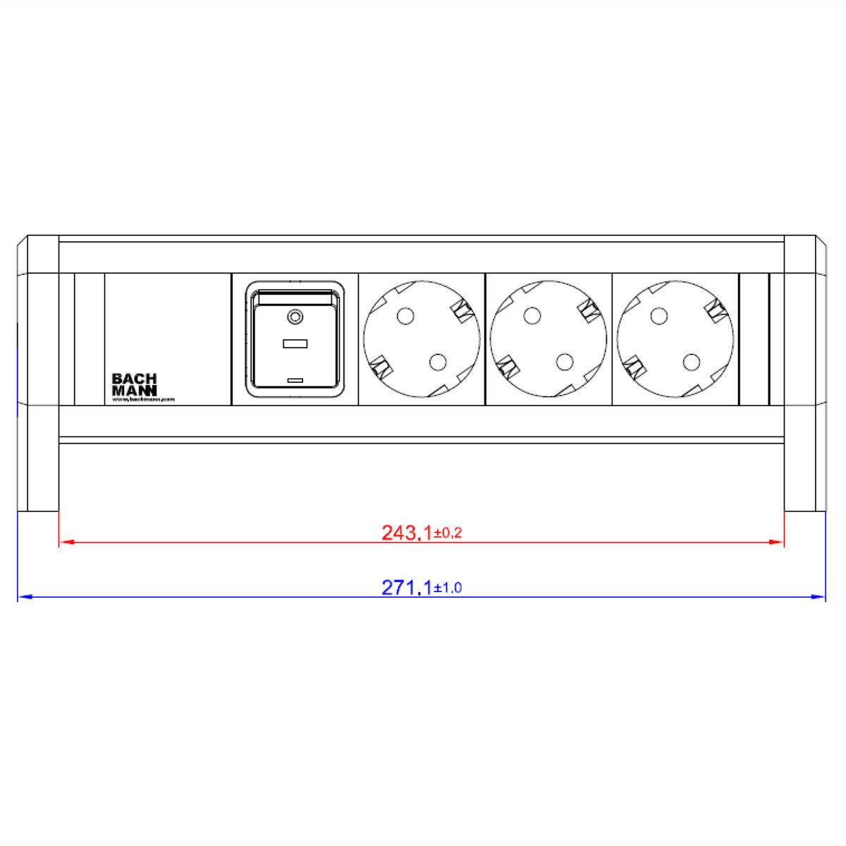 Bachmann DESK 1xSchalter 3xCEE7/3 Einbau-Tischsteckdosenleiste, 902.0050