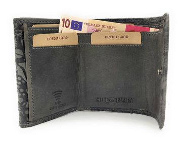 Hill Burry Mini Geldbörse echt Leder Damen Portemonnaie mit RFID Schutz, florale Prägung, kleiner Wickel-Geldbeutel, grau