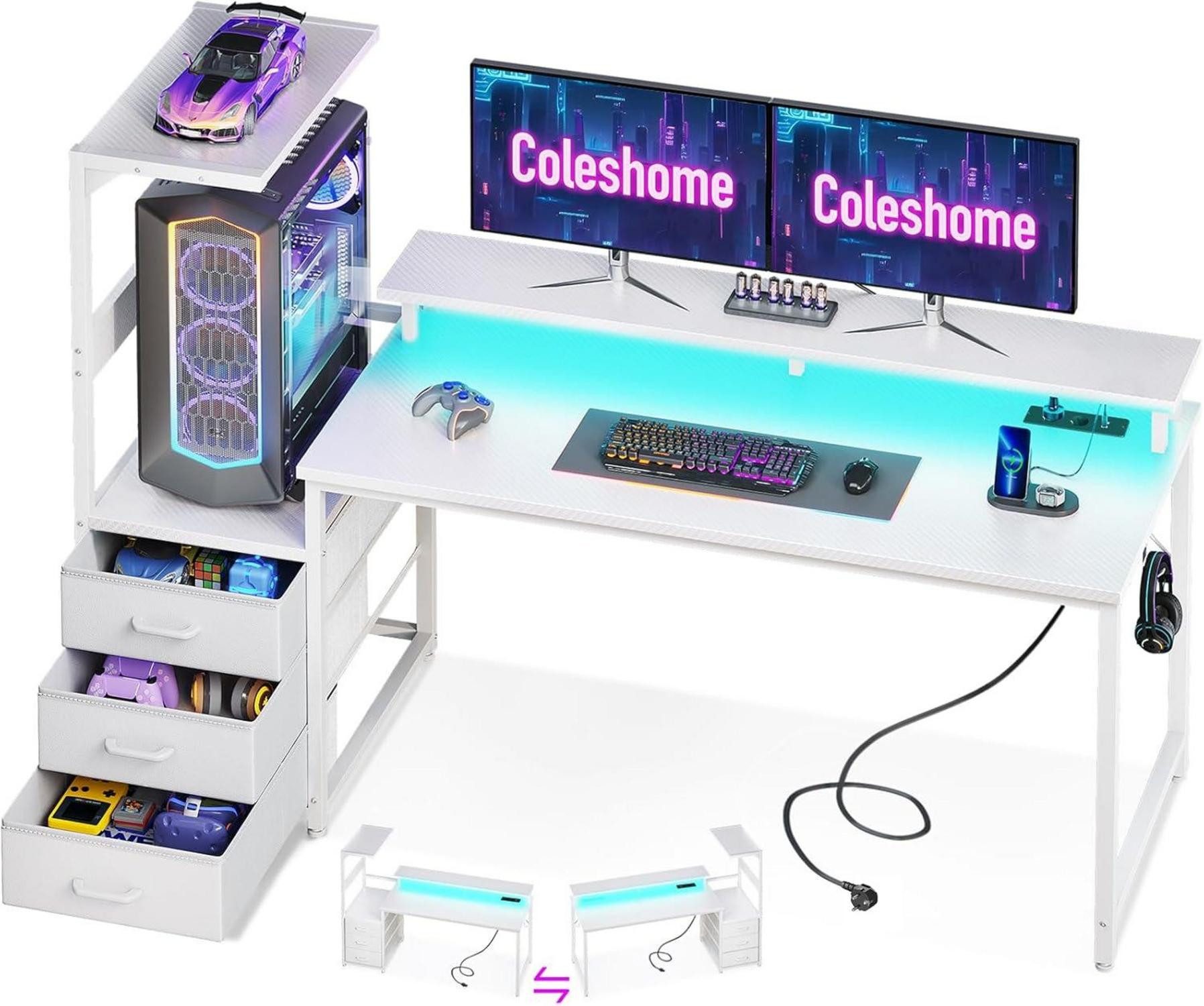 LuxusKollektion Gamingtisch Gaming Tisch LED-Beleuchtung Steckdose günstig online kaufen