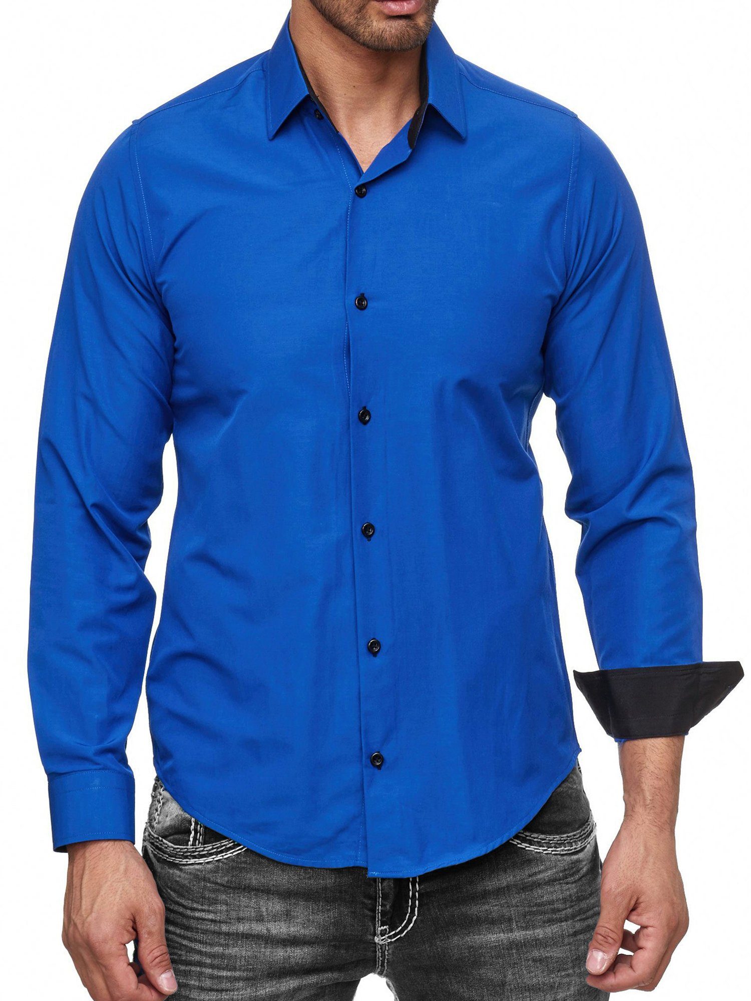 Baxboy Langarmhemd Kentkragen Businesshemd Slim Fit Hemd mit farblich abgesetzten B-444
