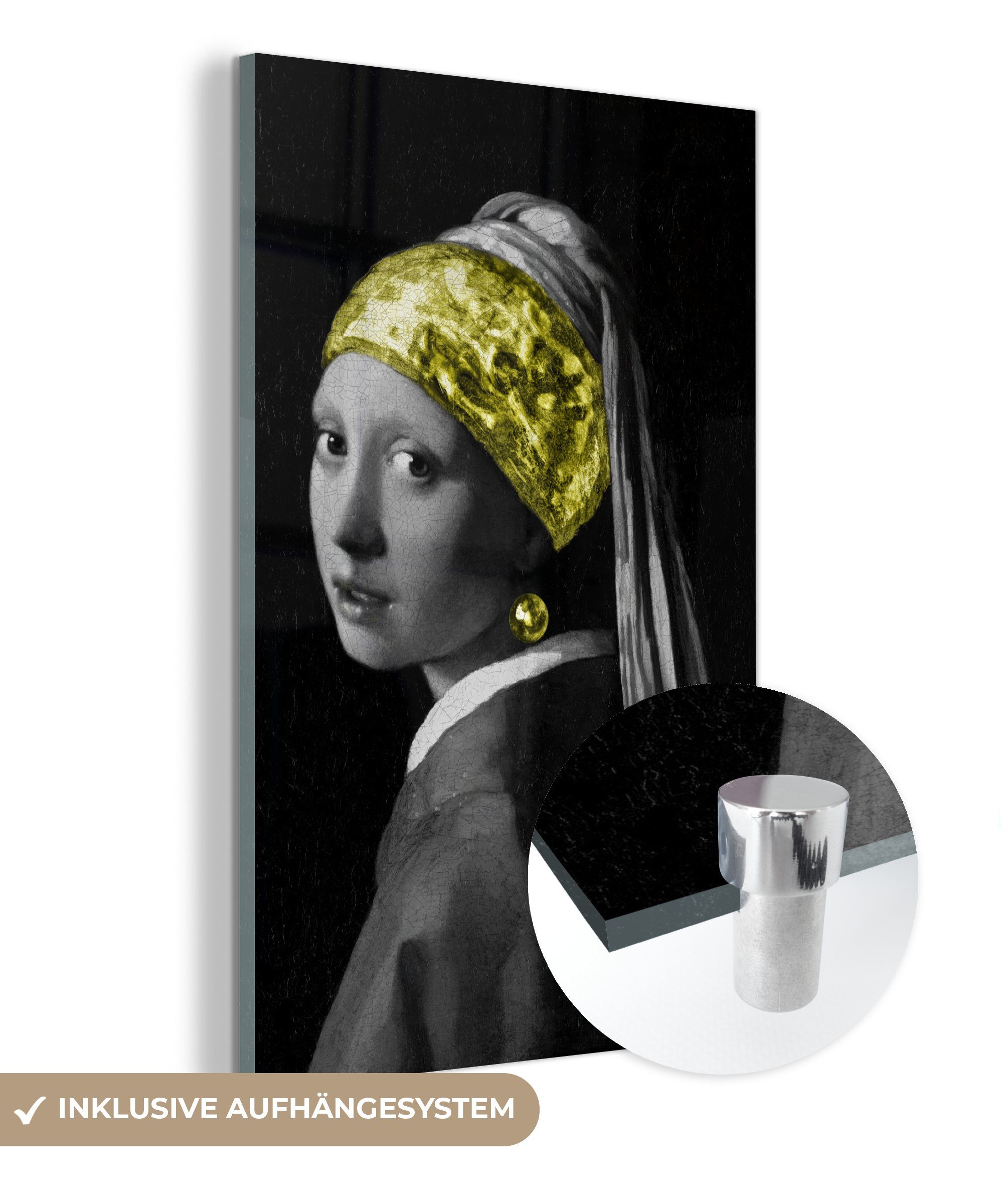 - Vermeer einem - - auf Glasbilder Acrylglasbild MuchoWow Johannes - St), mit auf Foto Glas (1 Bilder Wanddekoration Glas - Perlenohrring Gelb, Wandbild Mädchen