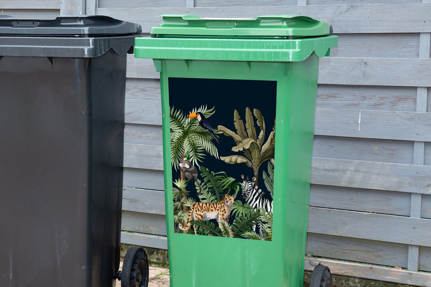 - Tiere Zebra Container, Sticker, (1 Mülltonne, MuchoWow - - St), Wandsticker Pflanzen Dschungel Kinder Mülleimer-aufkleber, - Flamingo - Abfalbehälter