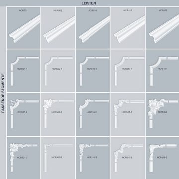 Hexim Zierleiste HCR516-1, 2 Ecken, HEXIM Eckstück aus PU-Polyurethane - extrem widerstandsfähig, schneeweiß & modern (2 Stück HCR516-1) Stuck Verzierung Rahmen Vertäfelung Weiß